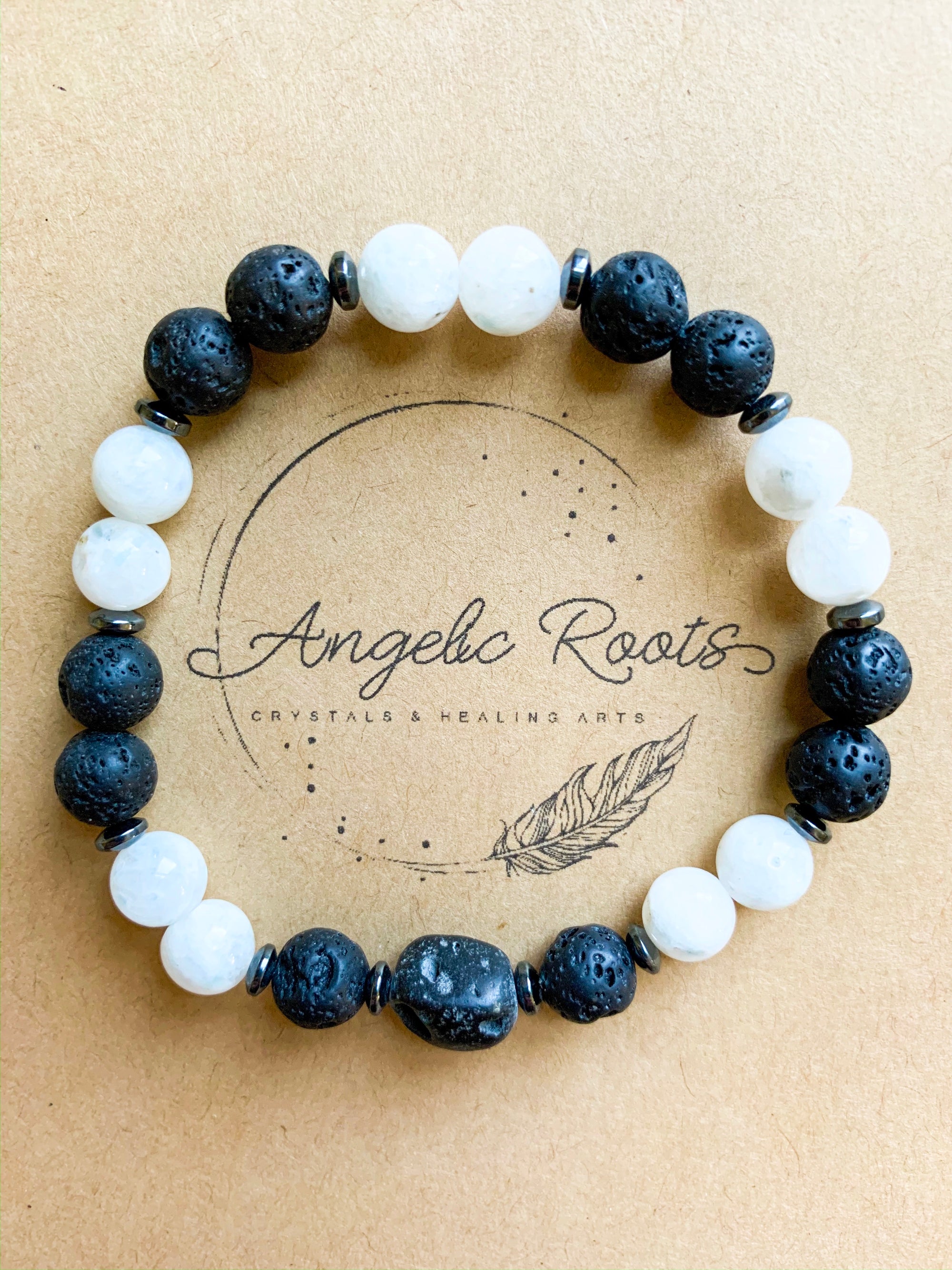 Lava & Moonstone Beaded Bracelet || Reiki Infused