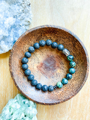 Lava and Kambaba Jasper Beaded Bracelet || Reiki Infused