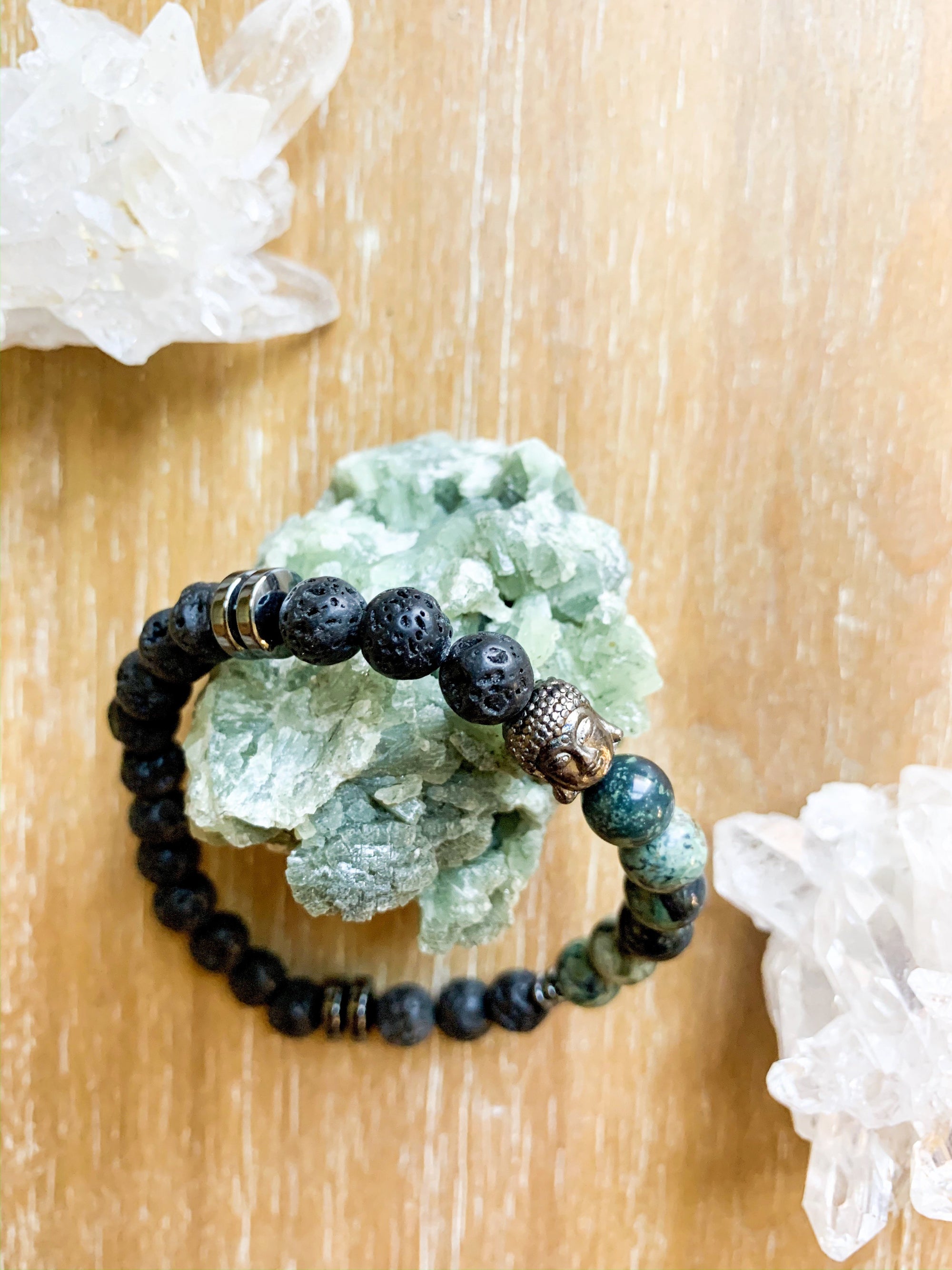 Lava, Kambaba Jasper and Hematite Beaded Bracelet || Reiki Infused