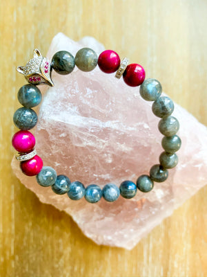 Magenta Tiger Eye and Labradorite Beaded Bracelet || Reiki Infused