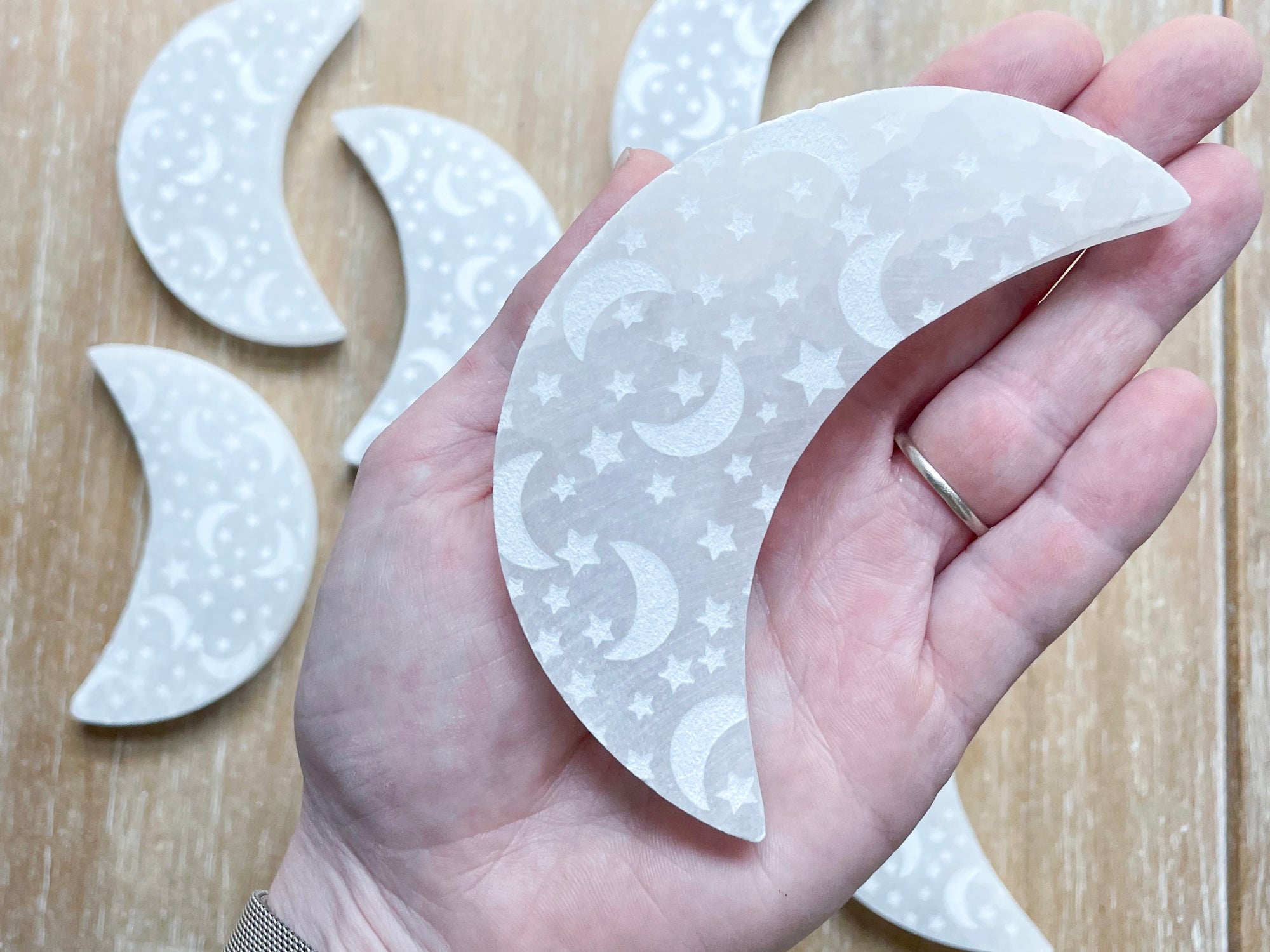 Selenite Moon & Star Flat Moon Plate