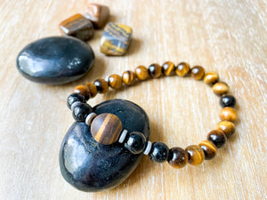 Masculine Line ||v Matte Tiger Eye, Tiger Eye & Black Tourmaline Bracelet