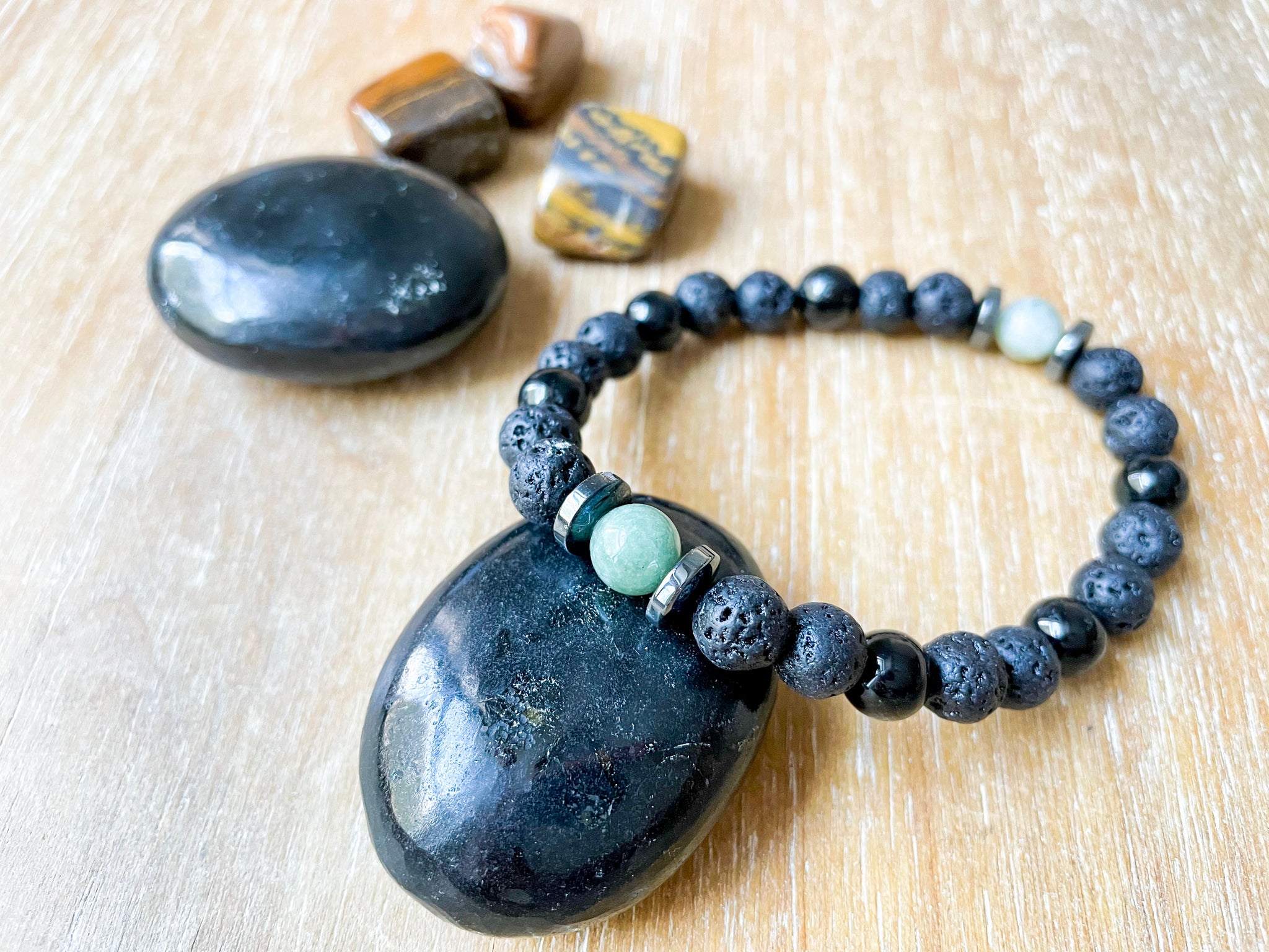 Masculine Line Jade Lava Black Tourmaline Bracelet 6