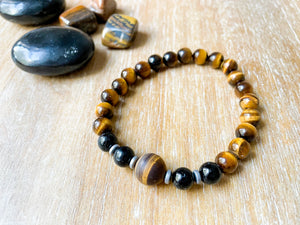 Masculine Line ||v Matte Tiger Eye, Tiger Eye & Black Tourmaline Bracelet