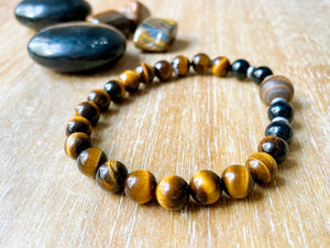 Masculine Line ||v Matte Tiger Eye, Tiger Eye & Black Tourmaline Bracelet