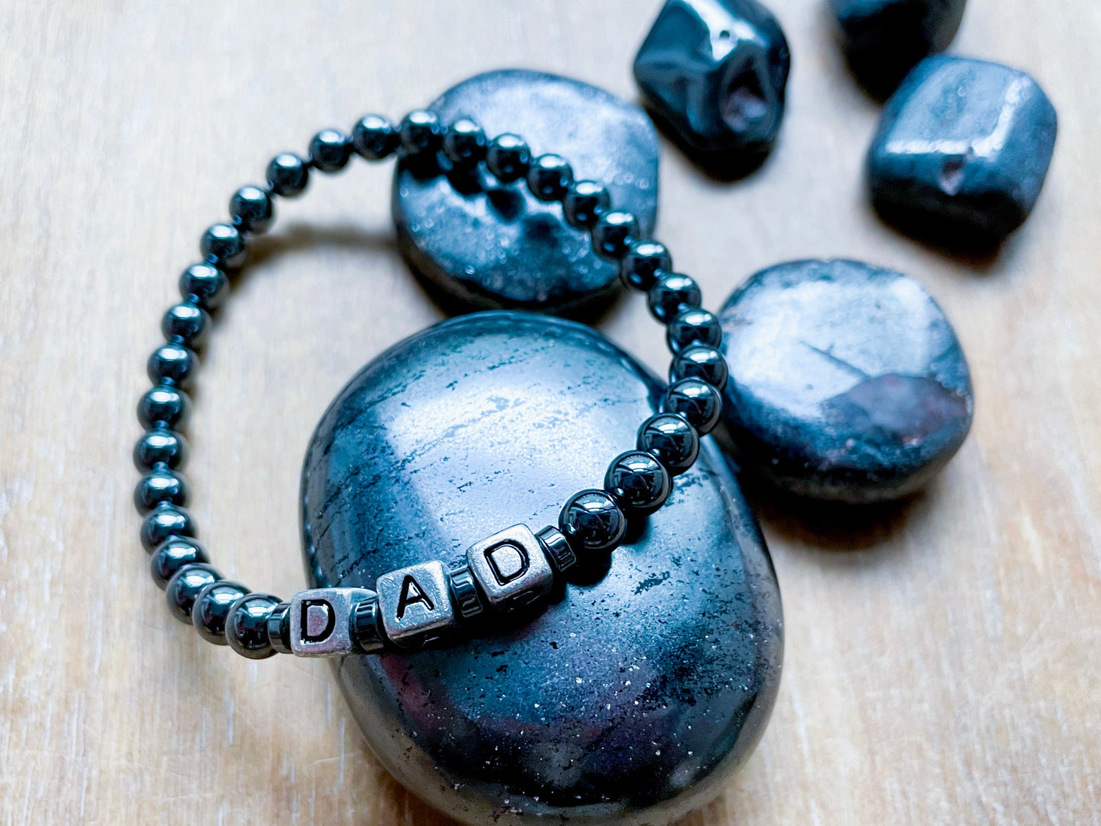 Masculine Line || Hematite "DAD" Bracelet || Reiki Infused