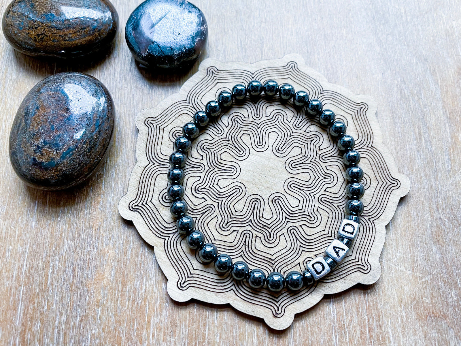 Masculine Line || Hematite "DAD" Bracelet || Reiki Infused