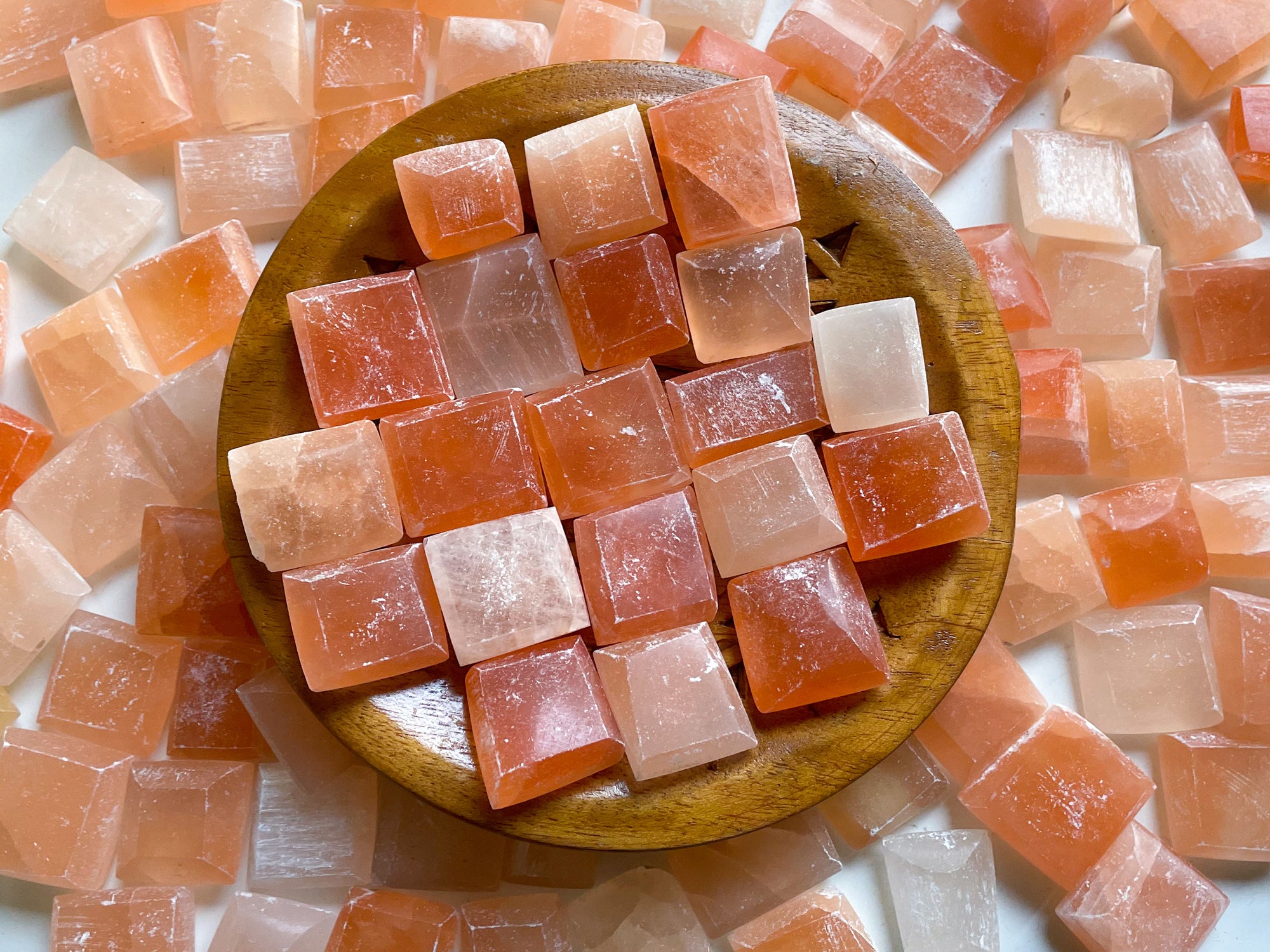 Peach Selenite Beveled Tumbled Stone