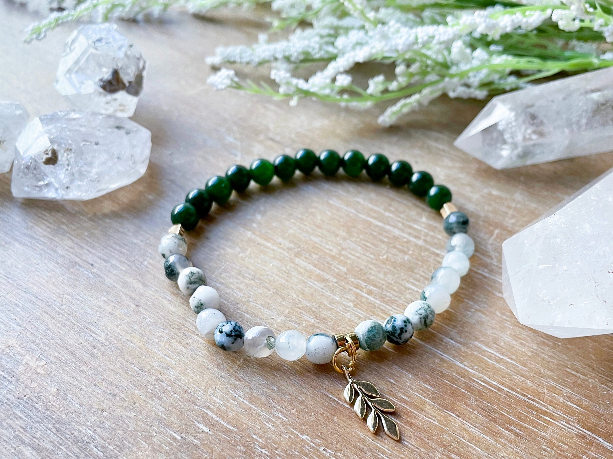 Tree Agate & Nephrite Jade Vine Beaded Bracelet || Reiki Infused