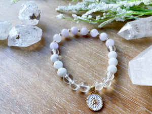 Cave Amethyst, Clear Quartz & Moonstone Sun Beaded Bracelet || Reiki Infused