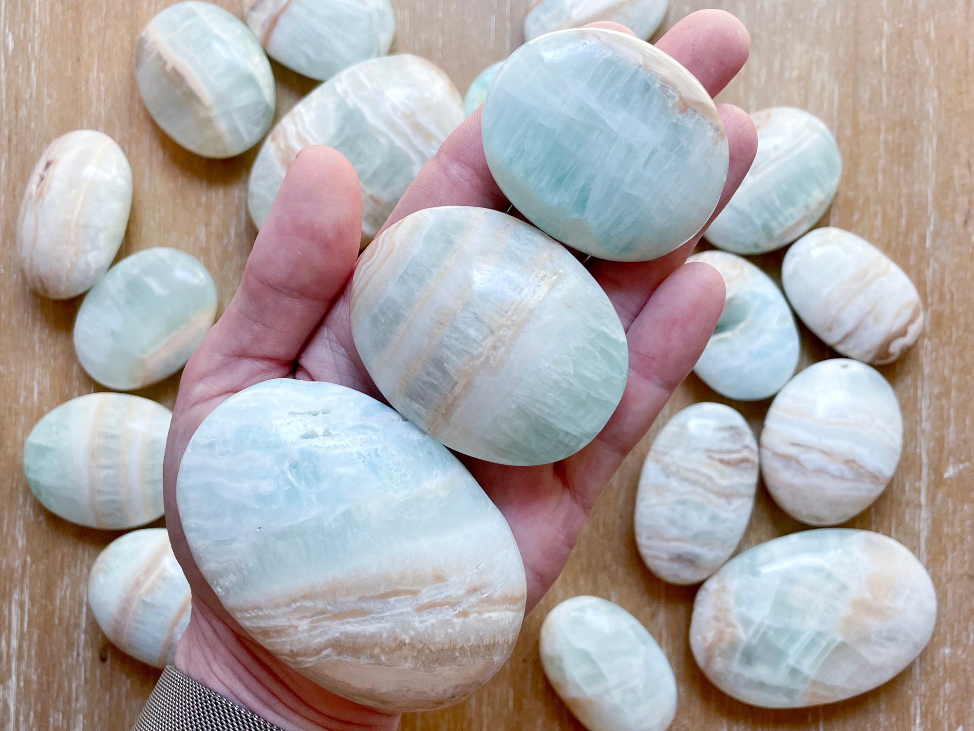 Caribbean Blue Calcite Palm Stone