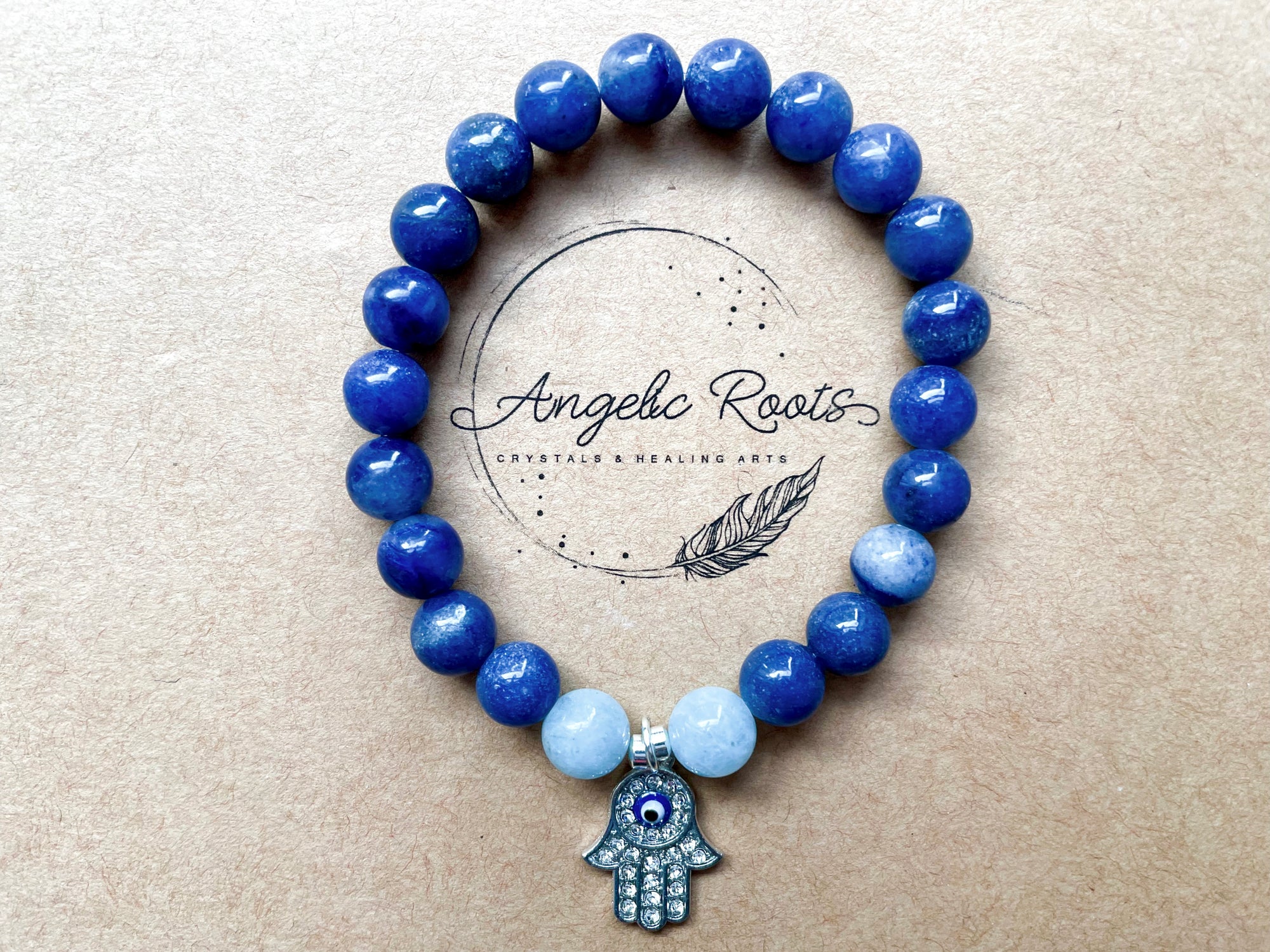 Spring Collection || Blue Aventurine, Aquamarine & Hamsa Charm Beaded Bracelet