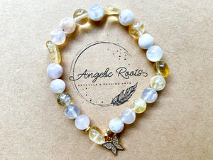 Spring Collection || Flower Agate & Citrine with Butterfly Beaded Bracelet