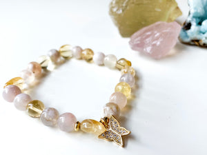 Spring Collection || Flower Agate & Citrine with Butterfly Beaded Bracelet