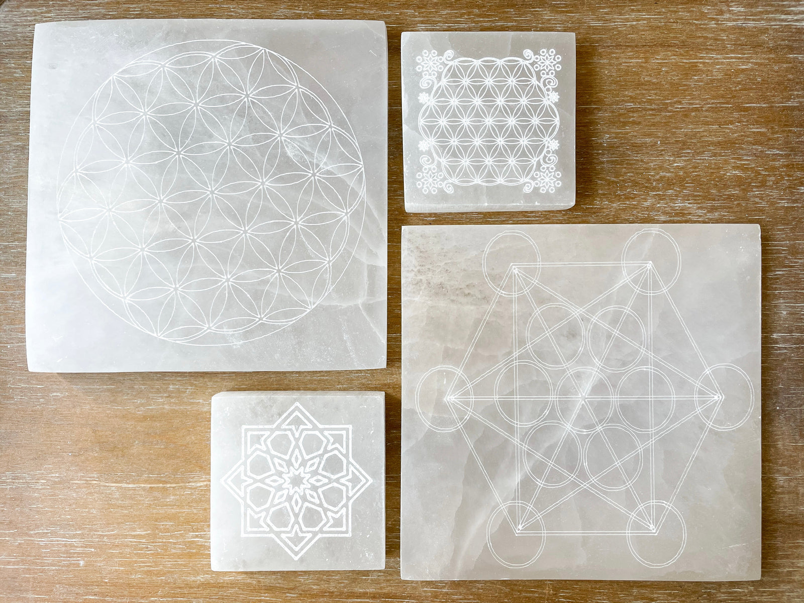 Engraved Selenite Square Charging Plate