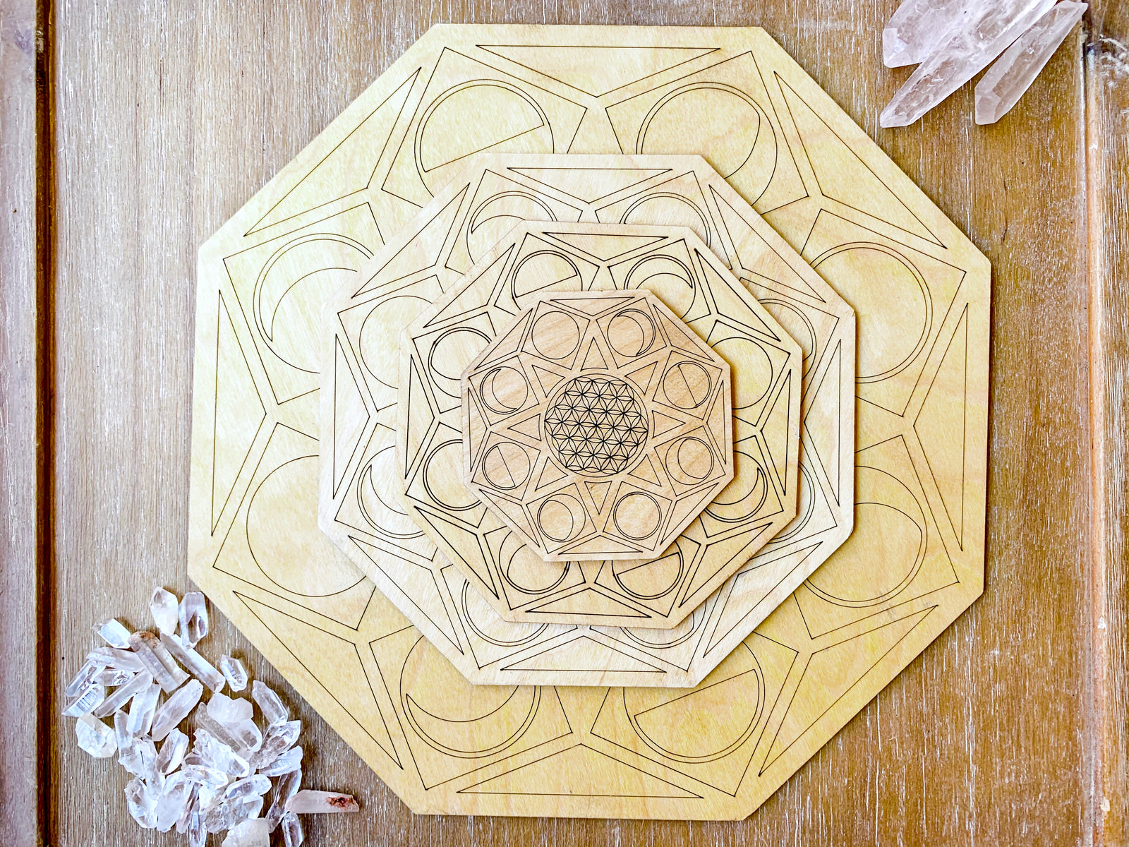 Moon Phase Wooden Crystal Grid Template