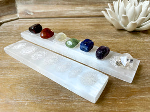 Engraved Chakra Selenite Charging PlateEngraved Chakra Selenite Charging Plate