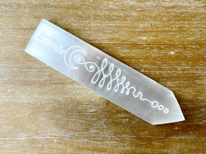 Engraved Selenite Pointed Ruler Charging Plate-Unalome