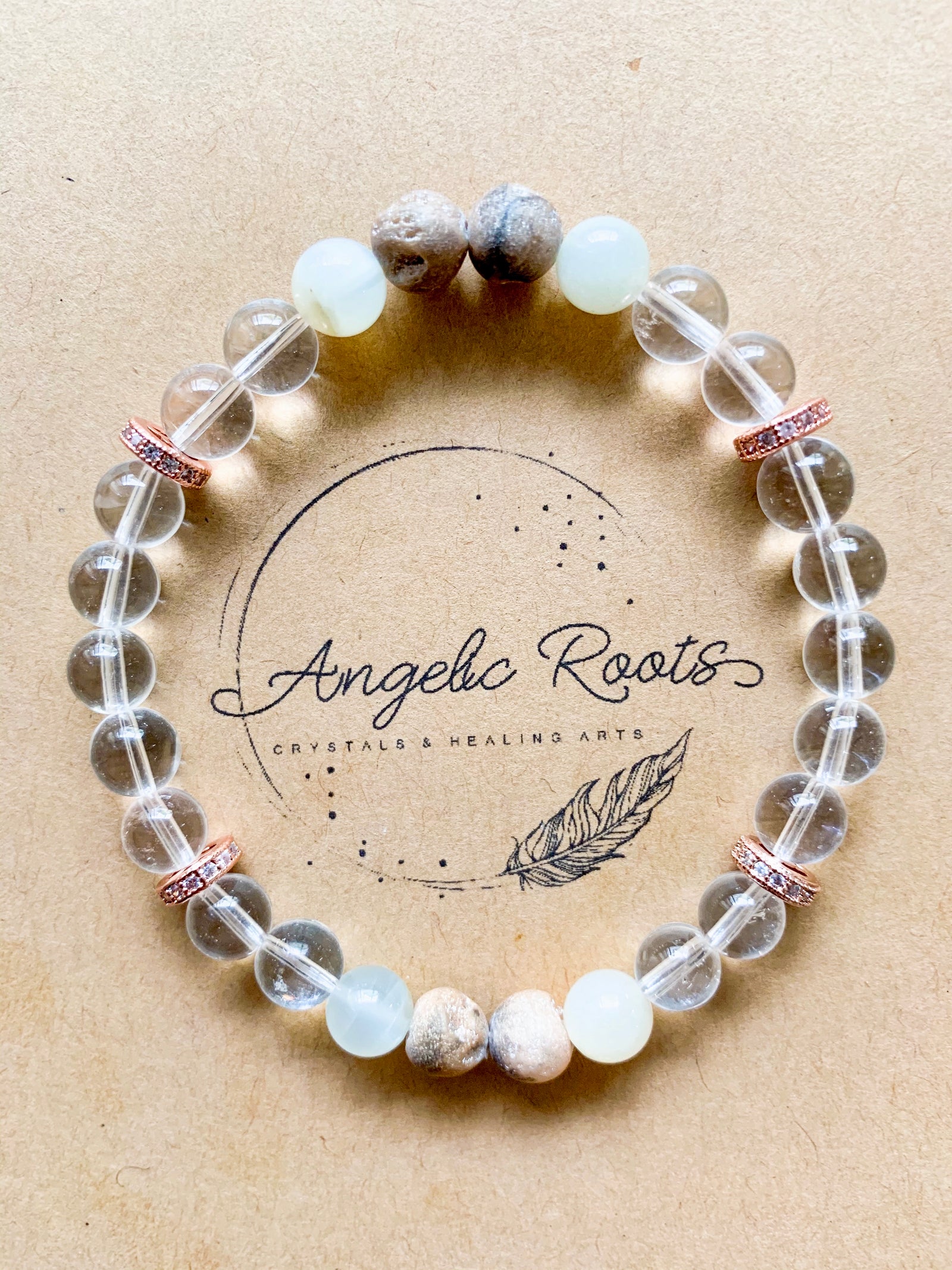 Moonstone, Druzy Quartz & Clear Quartz Beaded Bracelet || Reiki Infused