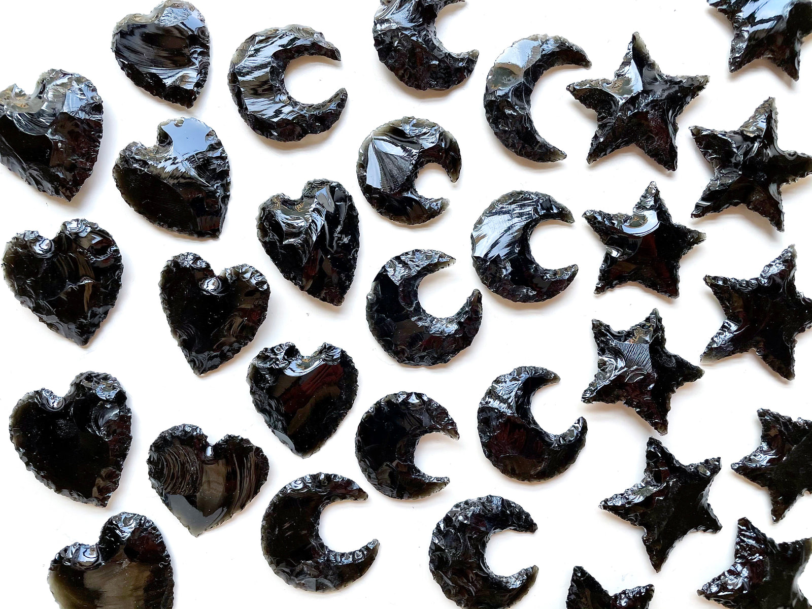 Obsidian Carving Moon ,Star & Heart