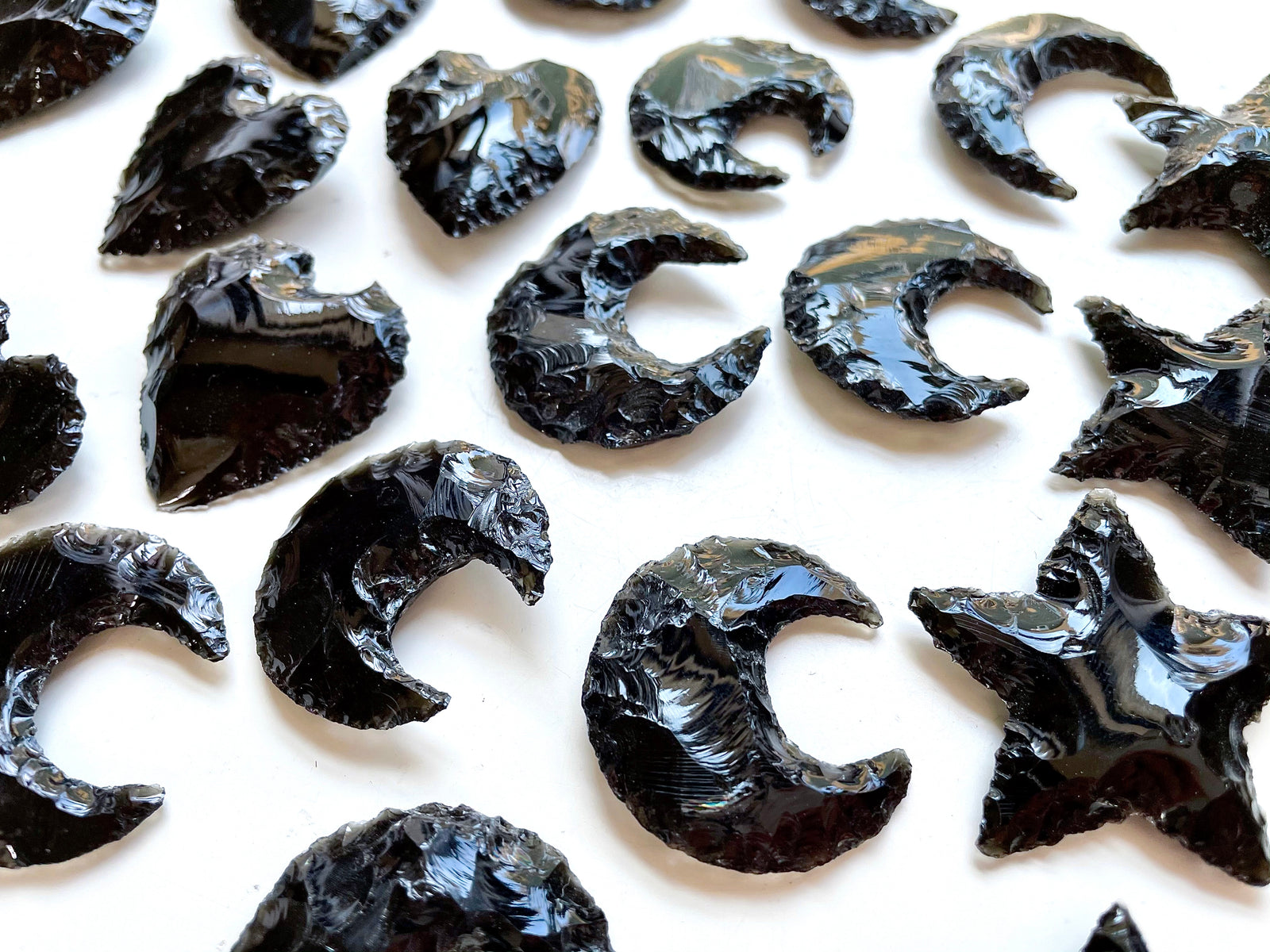 Obsidian Carving Moon ,Star & Heart