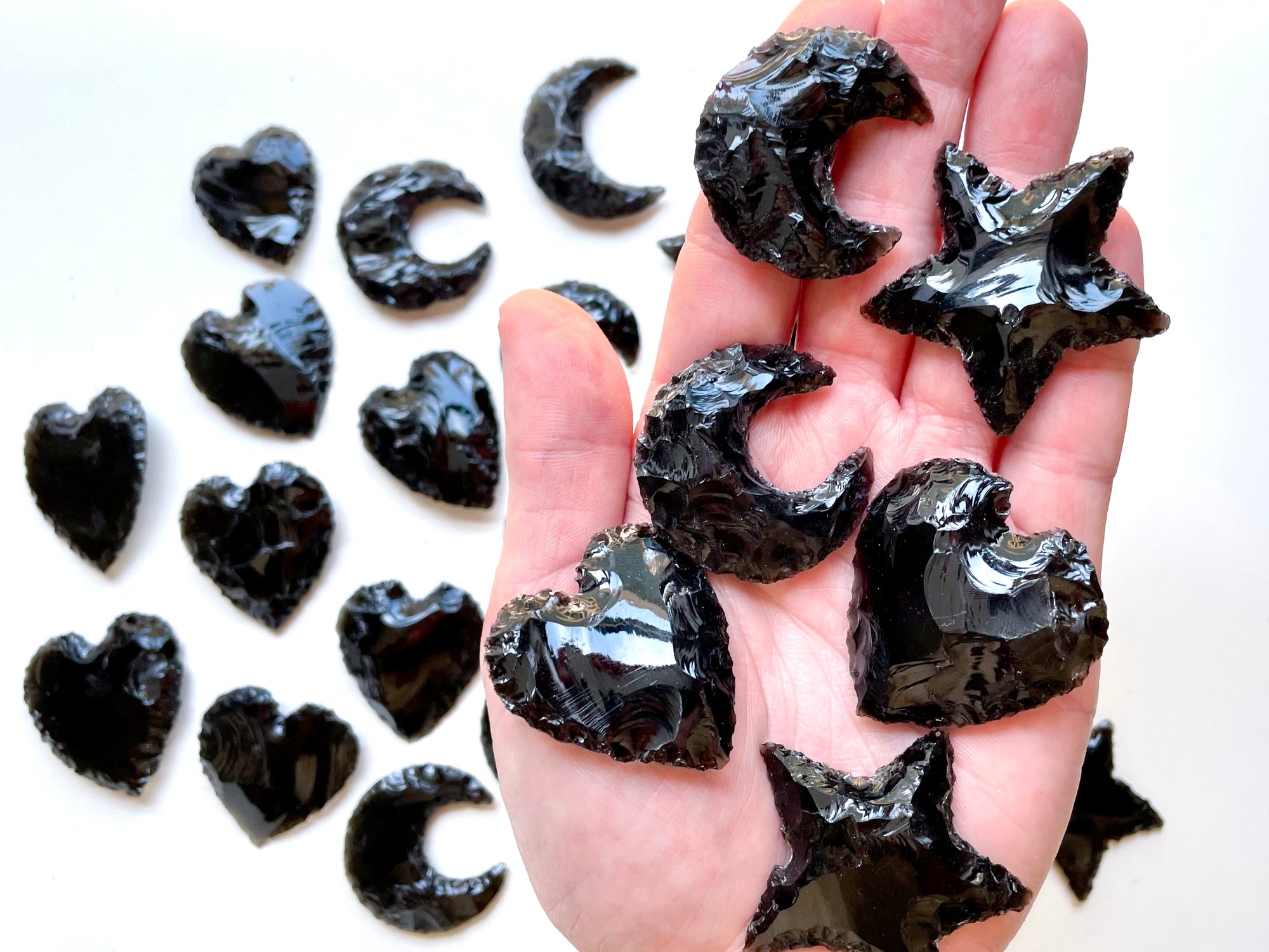 Obsidian Carving Moon ,Star & Heart