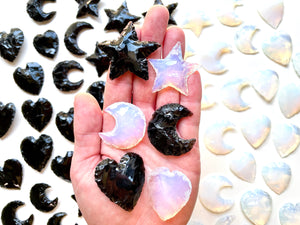 Obsidian & Opalite Carving Moon ,Star & Heart