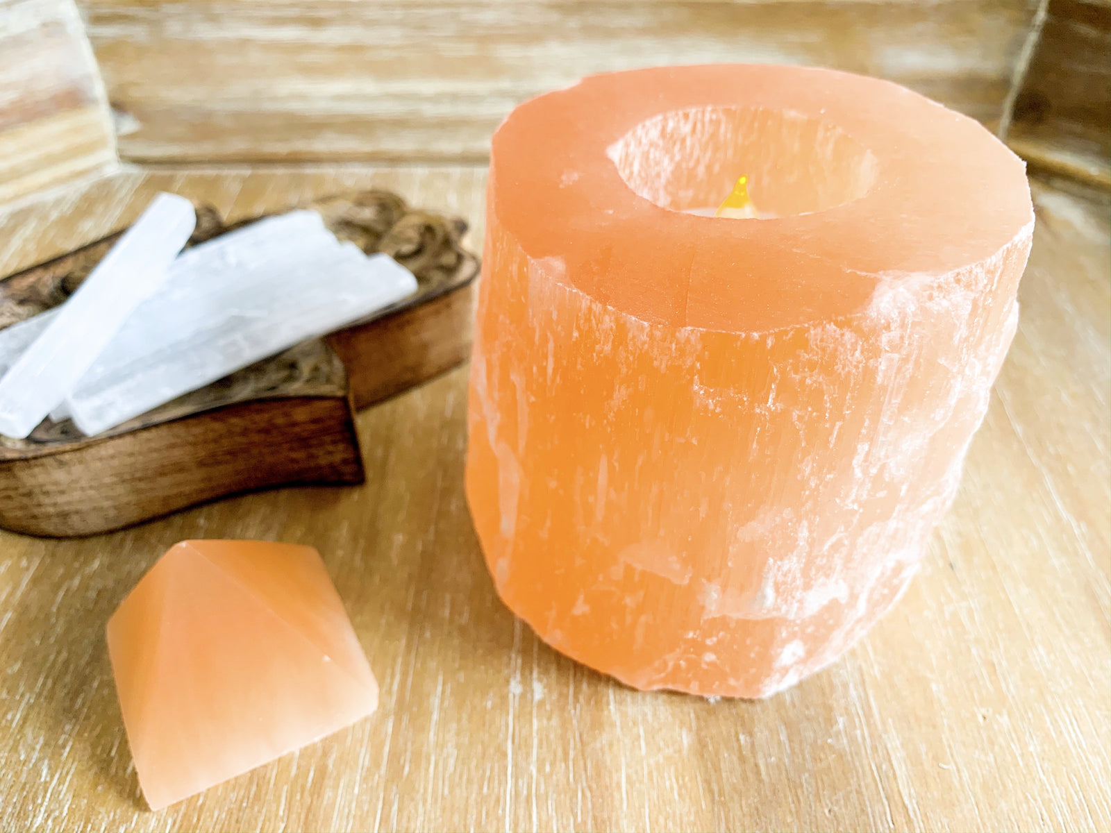 Peach Selenite Candle Holder