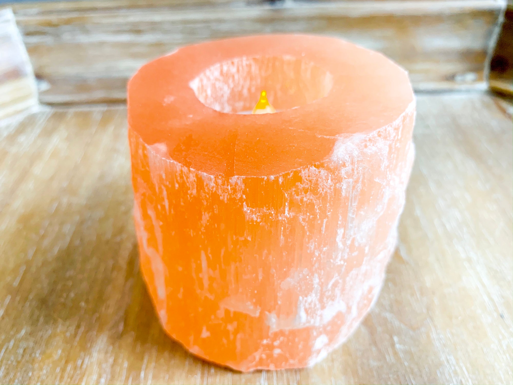 Peach Selenite Candle Holder