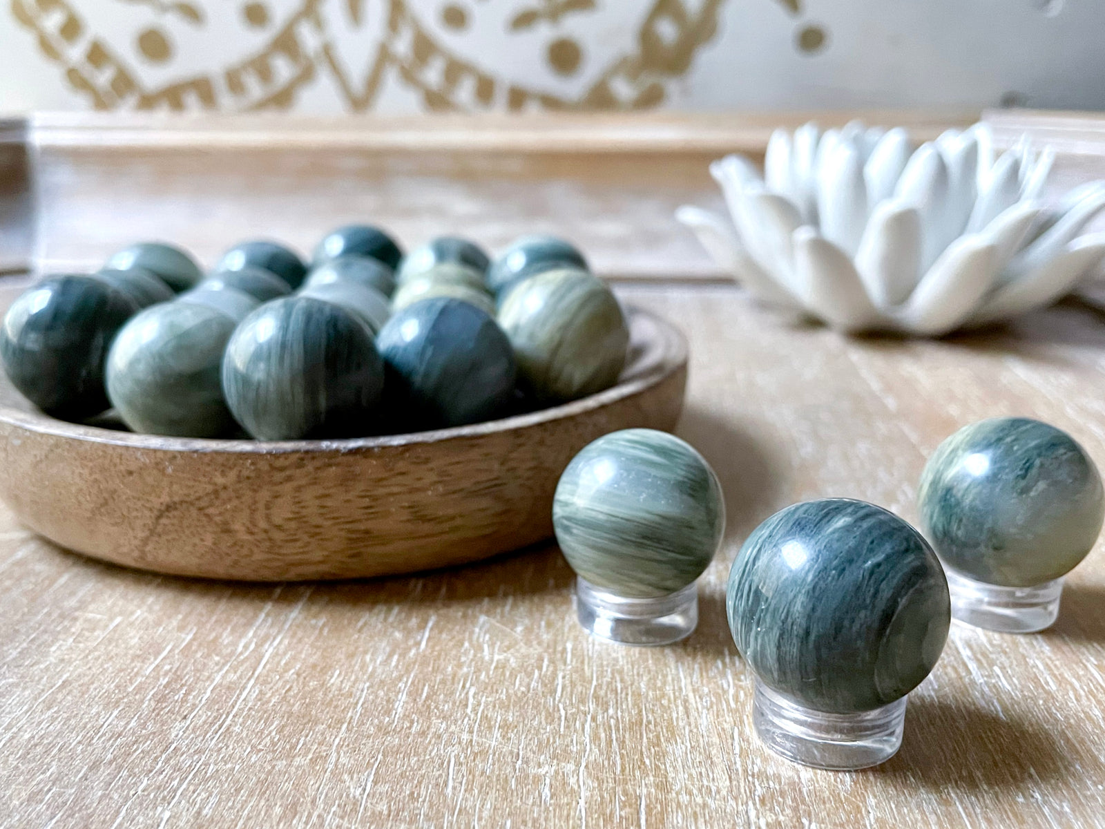 Green Hair Jasper Sphere || Marble