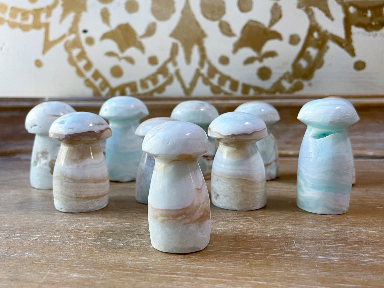 Caribbean Blue Calcite Mushroom Carving