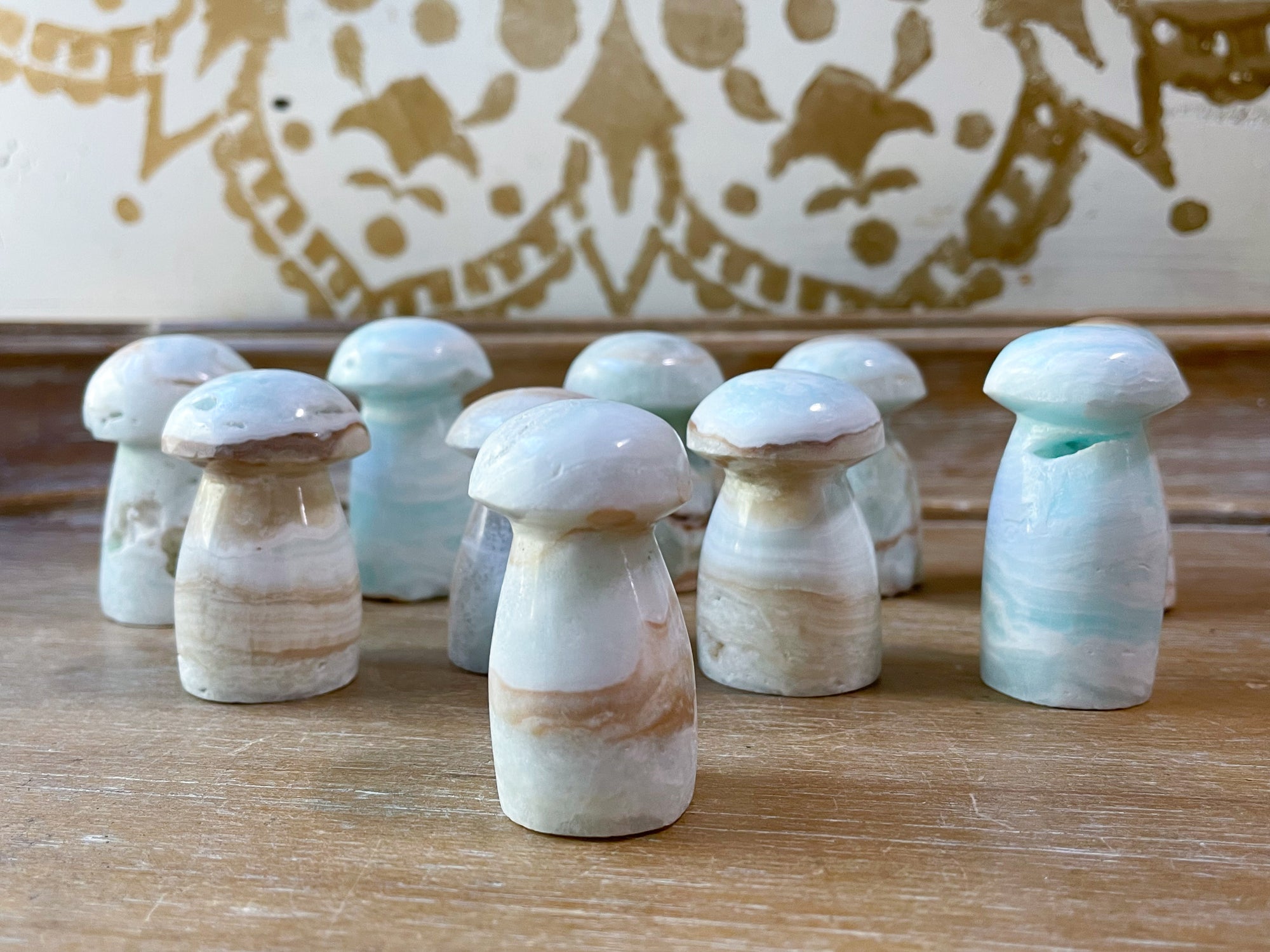 Caribbean Blue Calcite Mushroom Carving