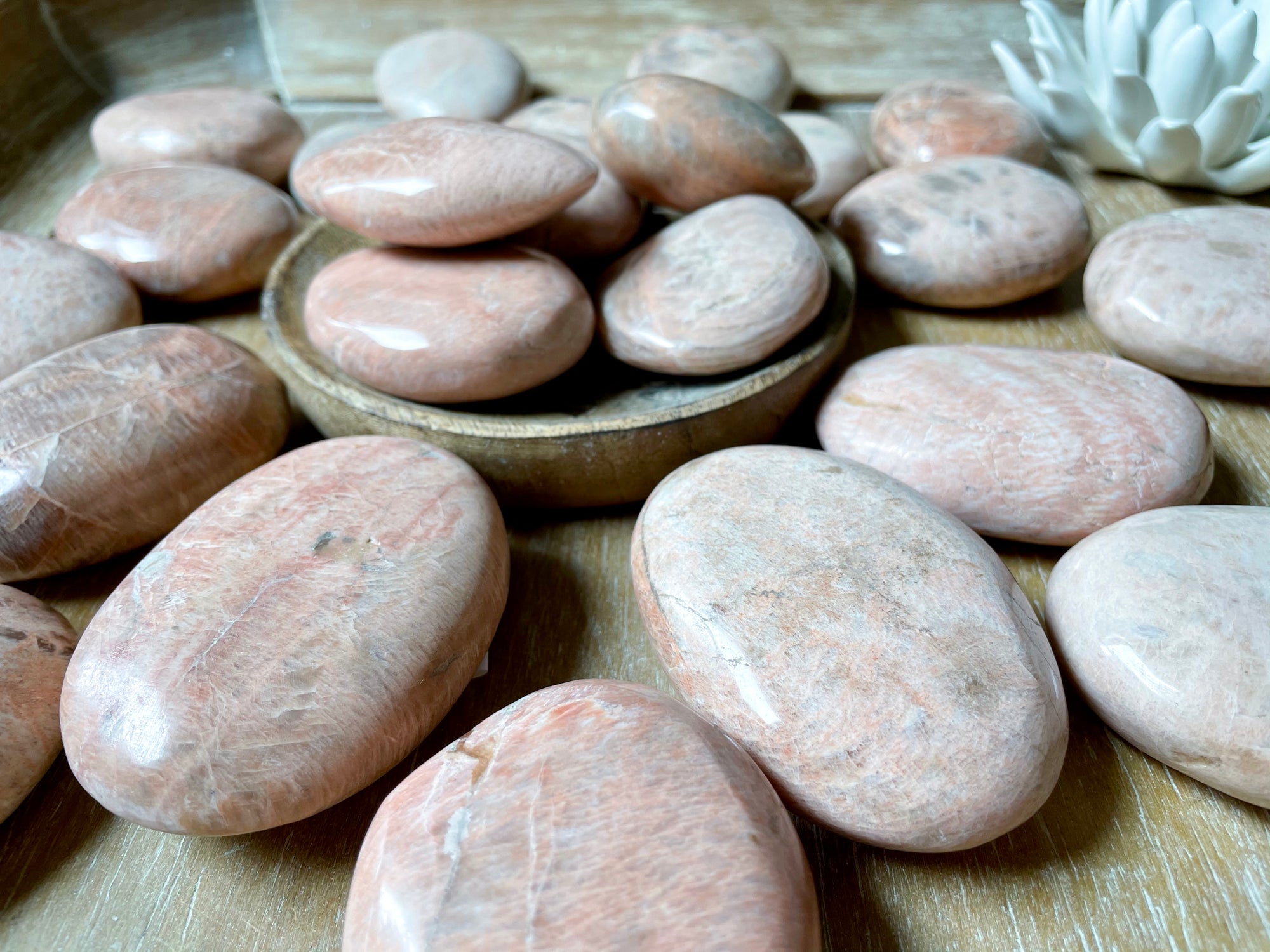 Peach Moonstone Palm Stone