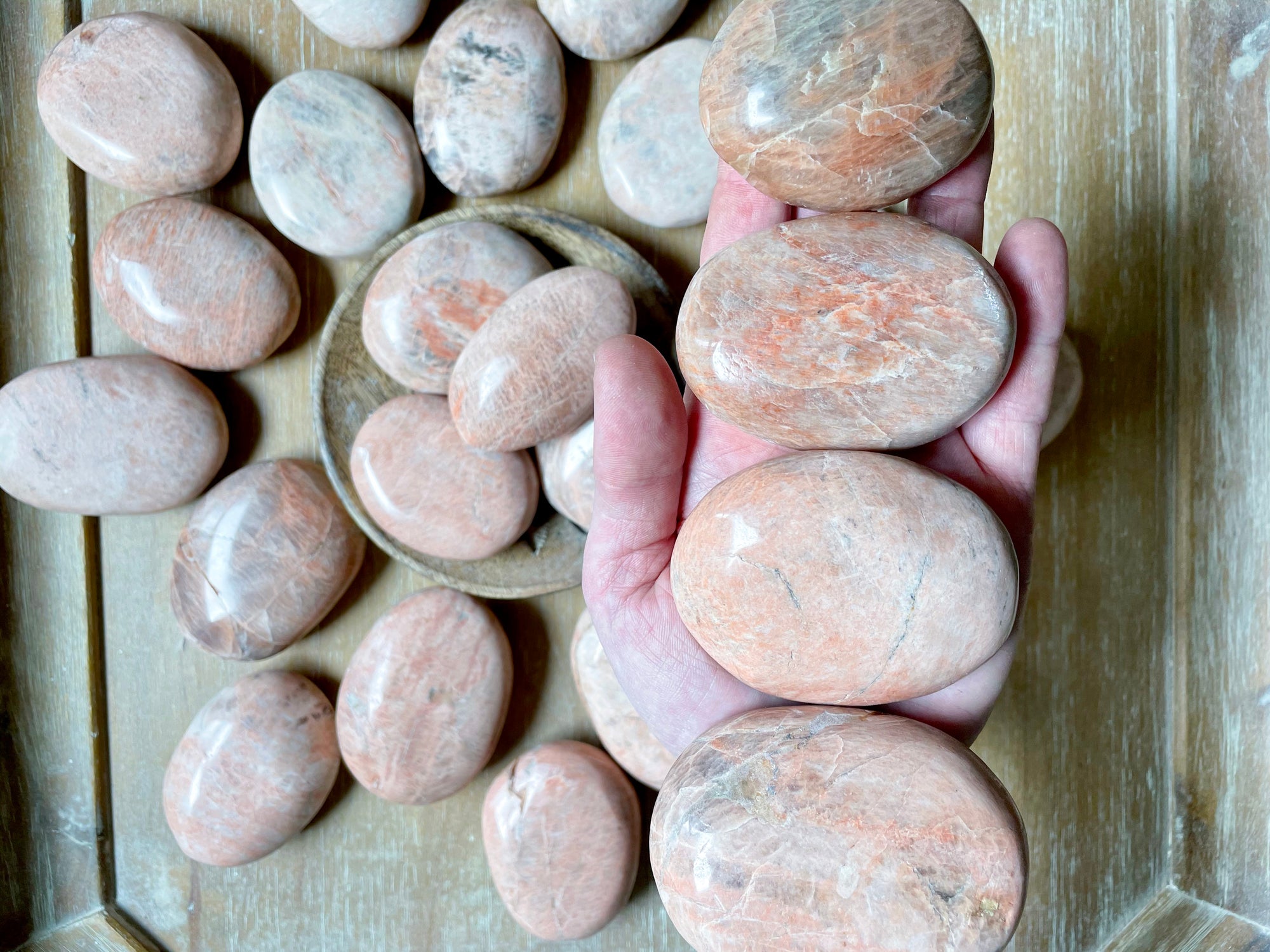 Peach Moonstone Palm Stone