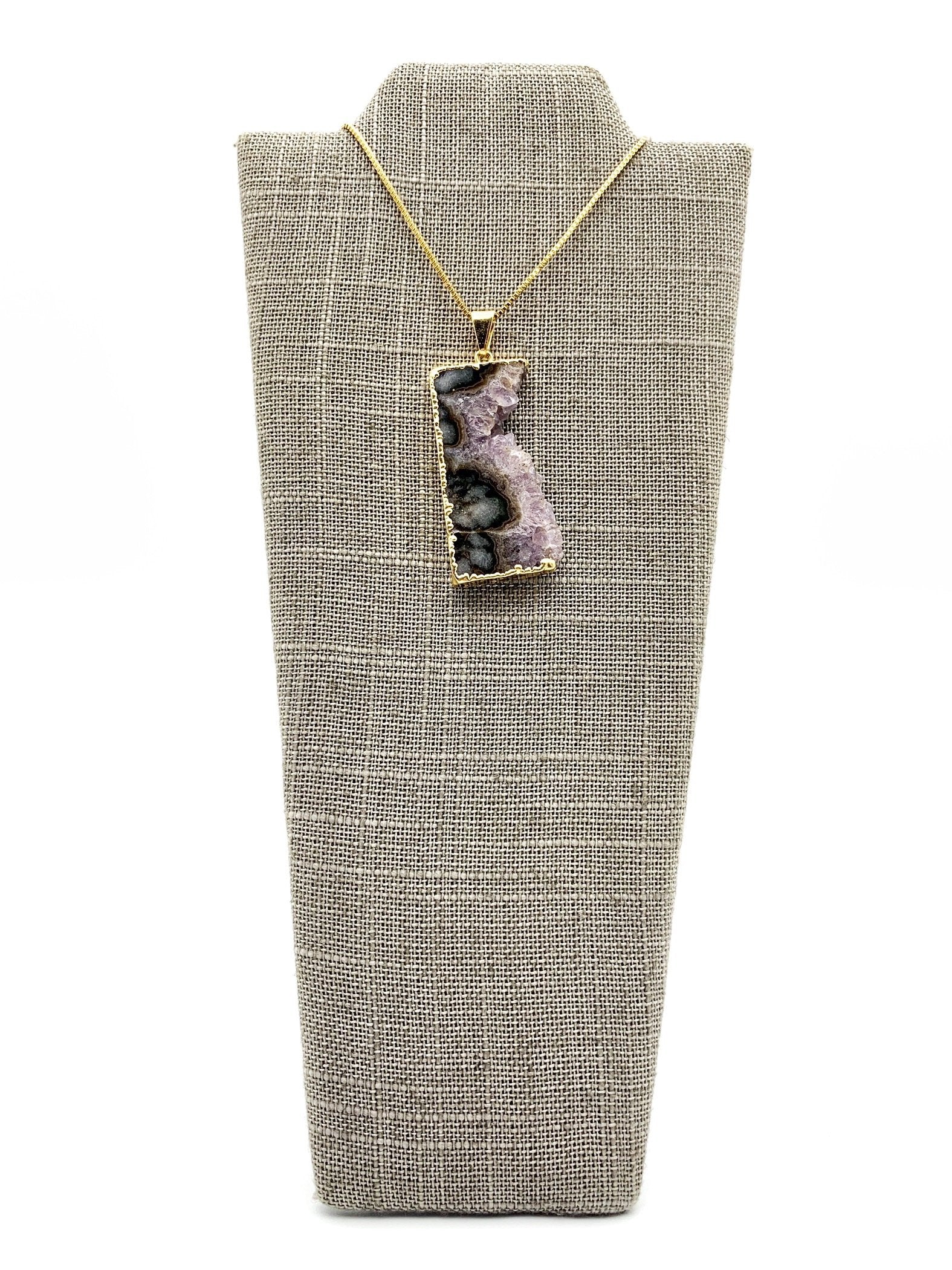 Amethyst Slice Gold Dipped Pendant Necklace