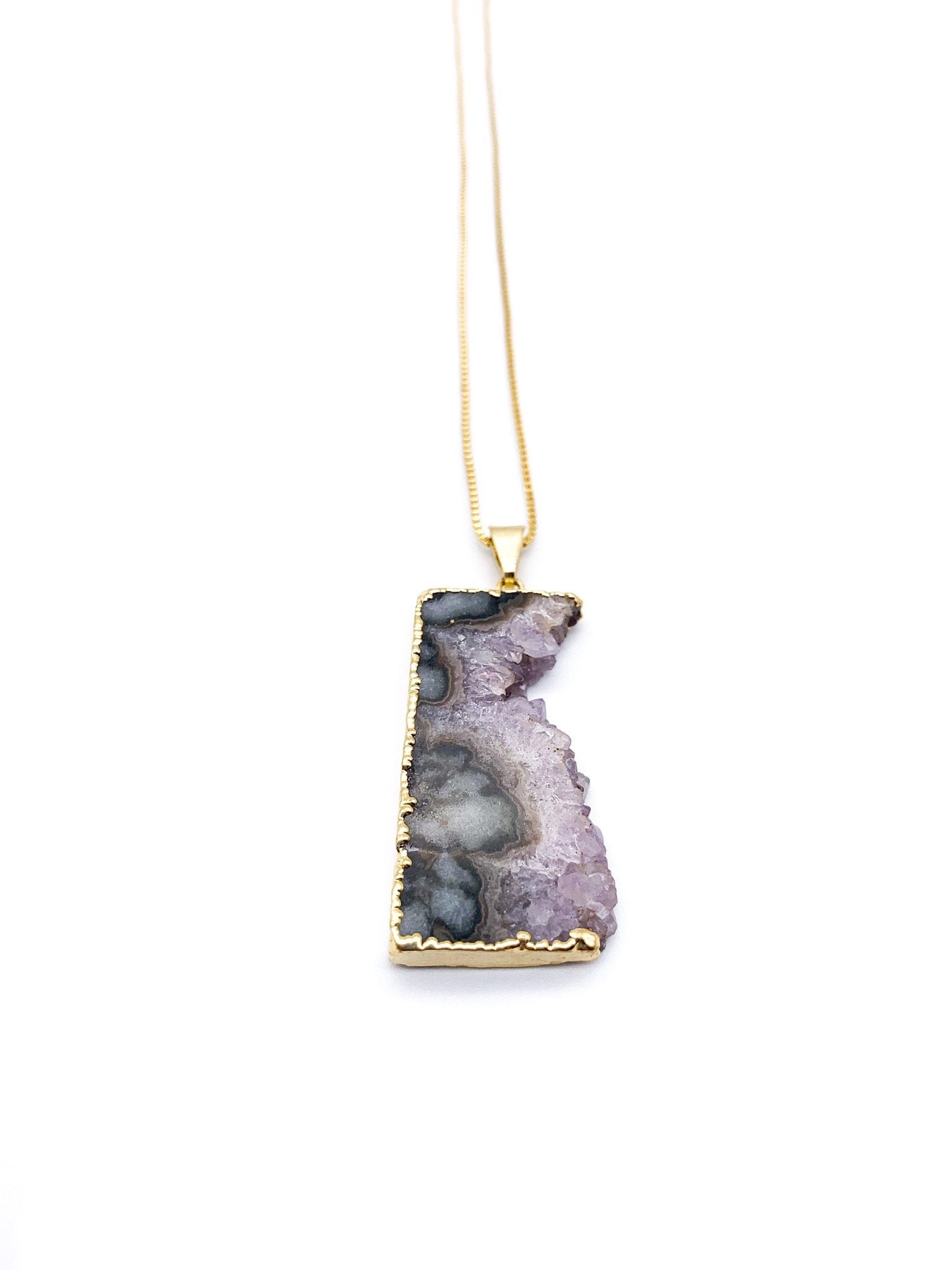 Amethyst Slice Gold Dipped Pendant Necklace