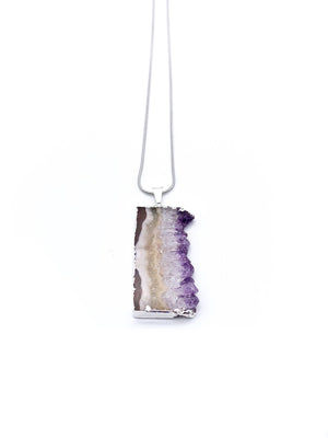 Amethyst Slice Silver Dipped Pendant Necklace