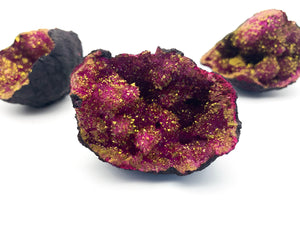 Magenta & Gold Titanium Coated Moroccan Quartz Geode Halves