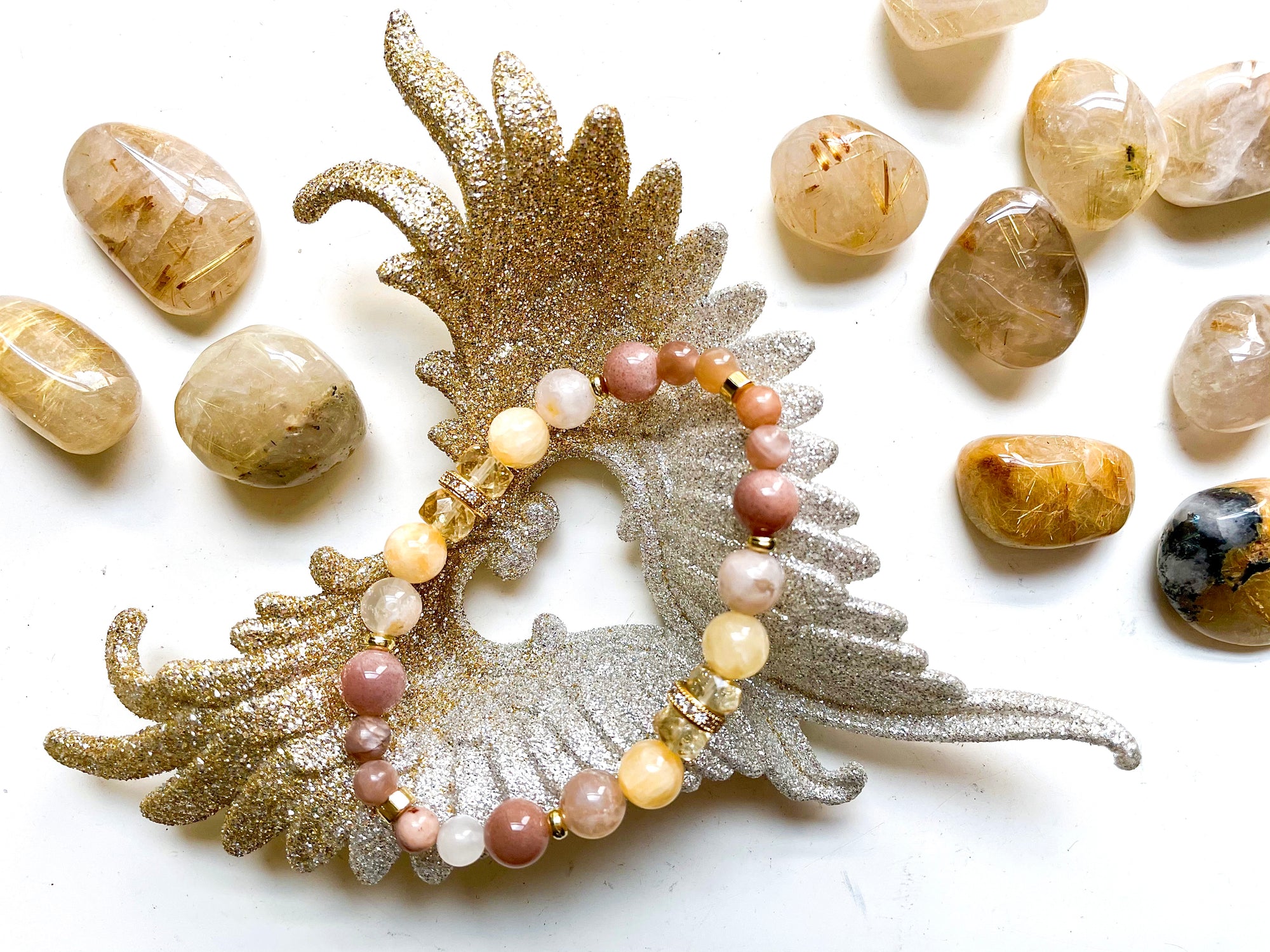 Connecting with Archangels || Archangel Azrael || Bracelet with Yellow Calcite, Flower Agate, Moonstone & Citrine