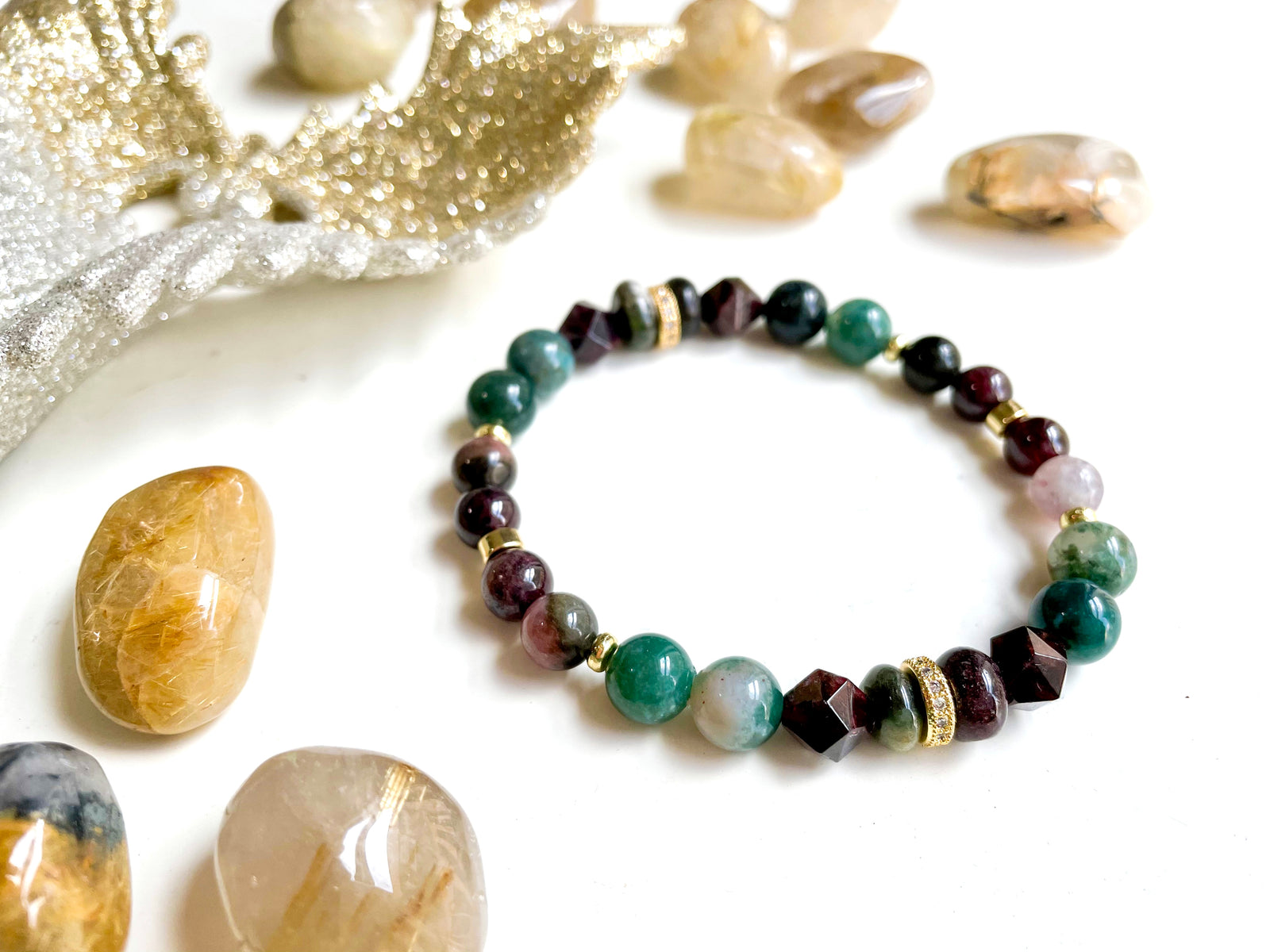 Connecting with Archangels || Archangel Metatron || Rainbow Tourmaline, Moss Agate & Garnet Beaded Bracelet