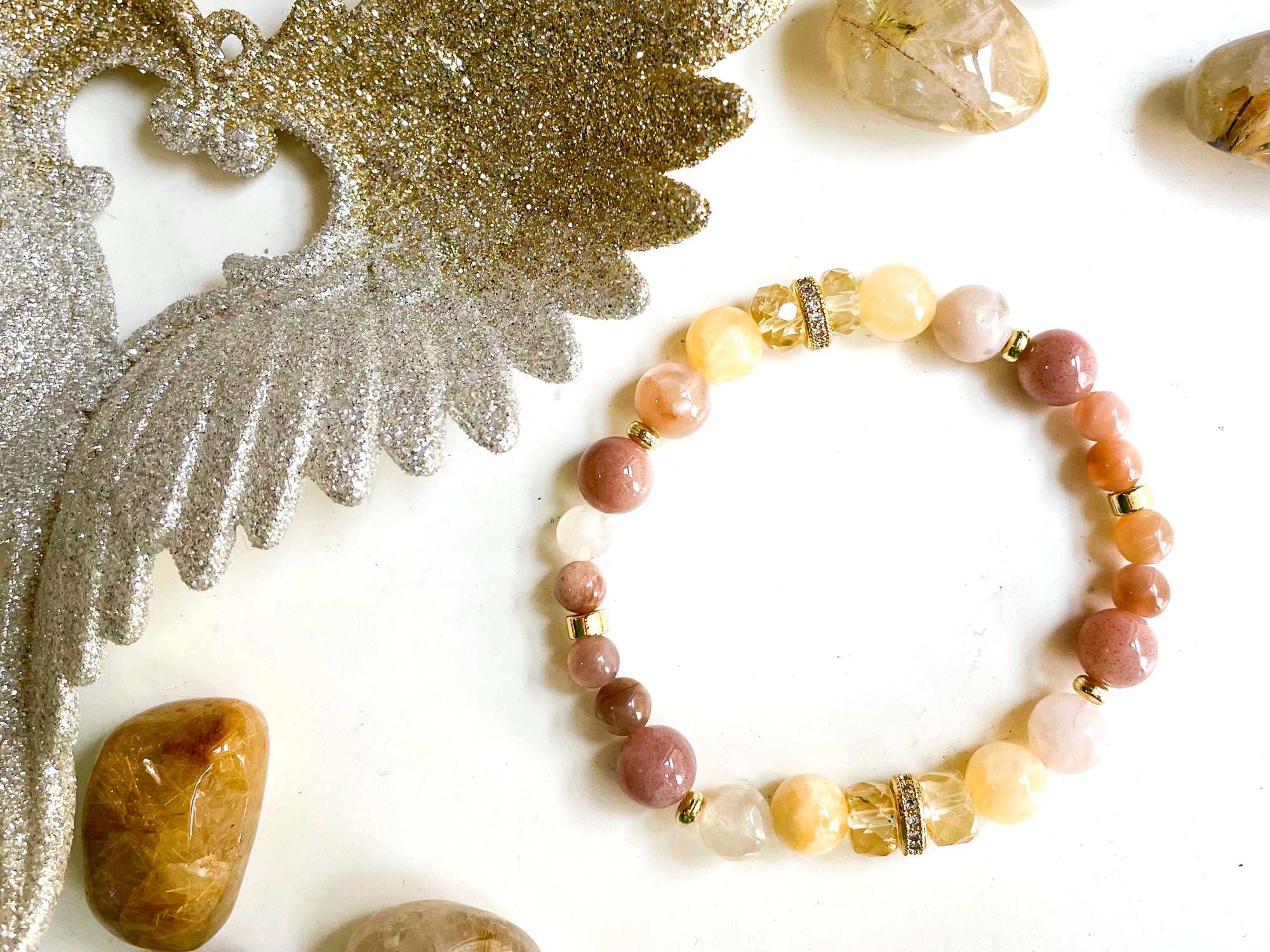Connecting with Archangels || Archangel Azrael || Bracelet with Yellow Calcite, Flower Agate, Moonstone & Citrine