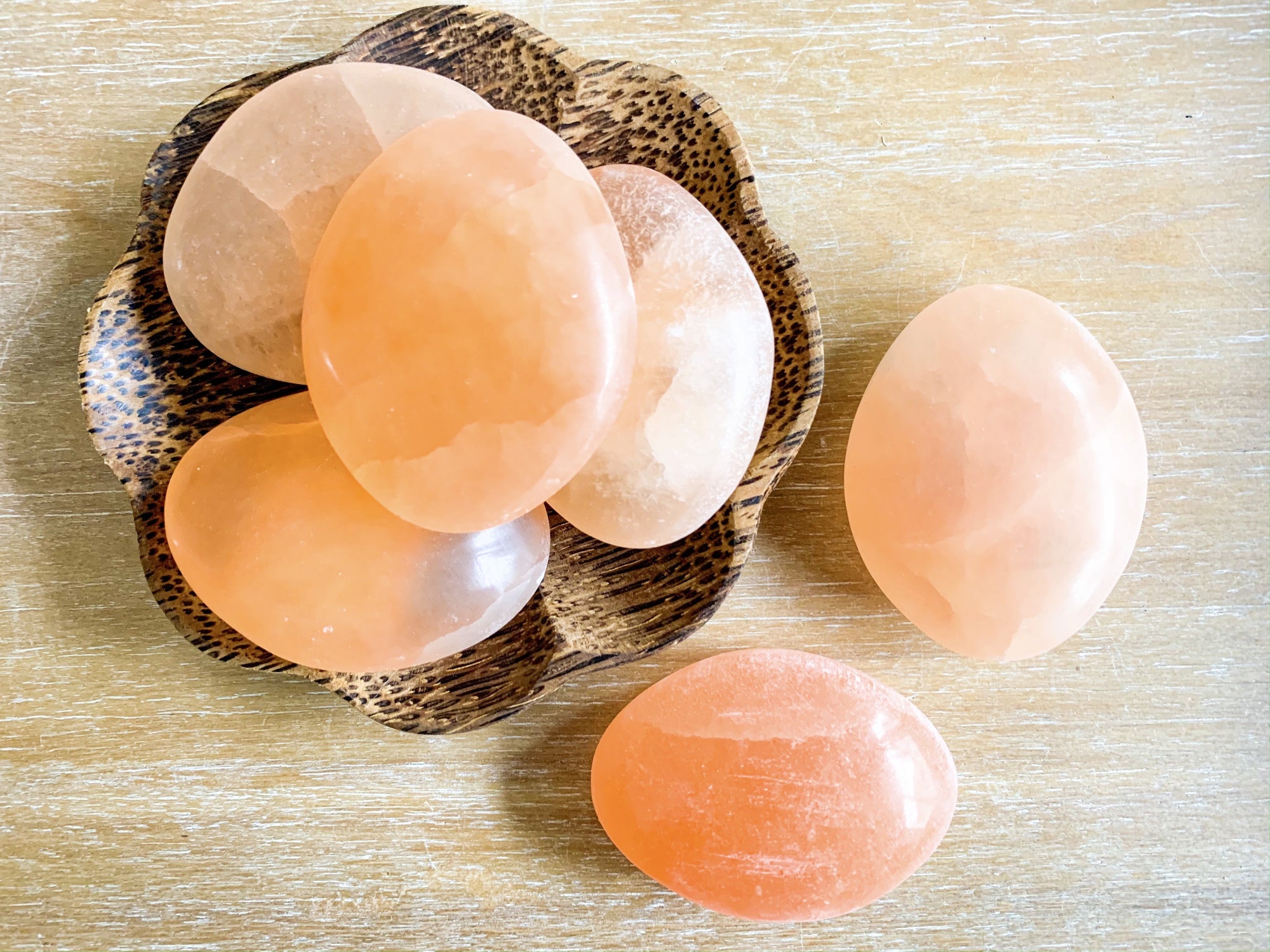 Peach Selenite Palm Stone