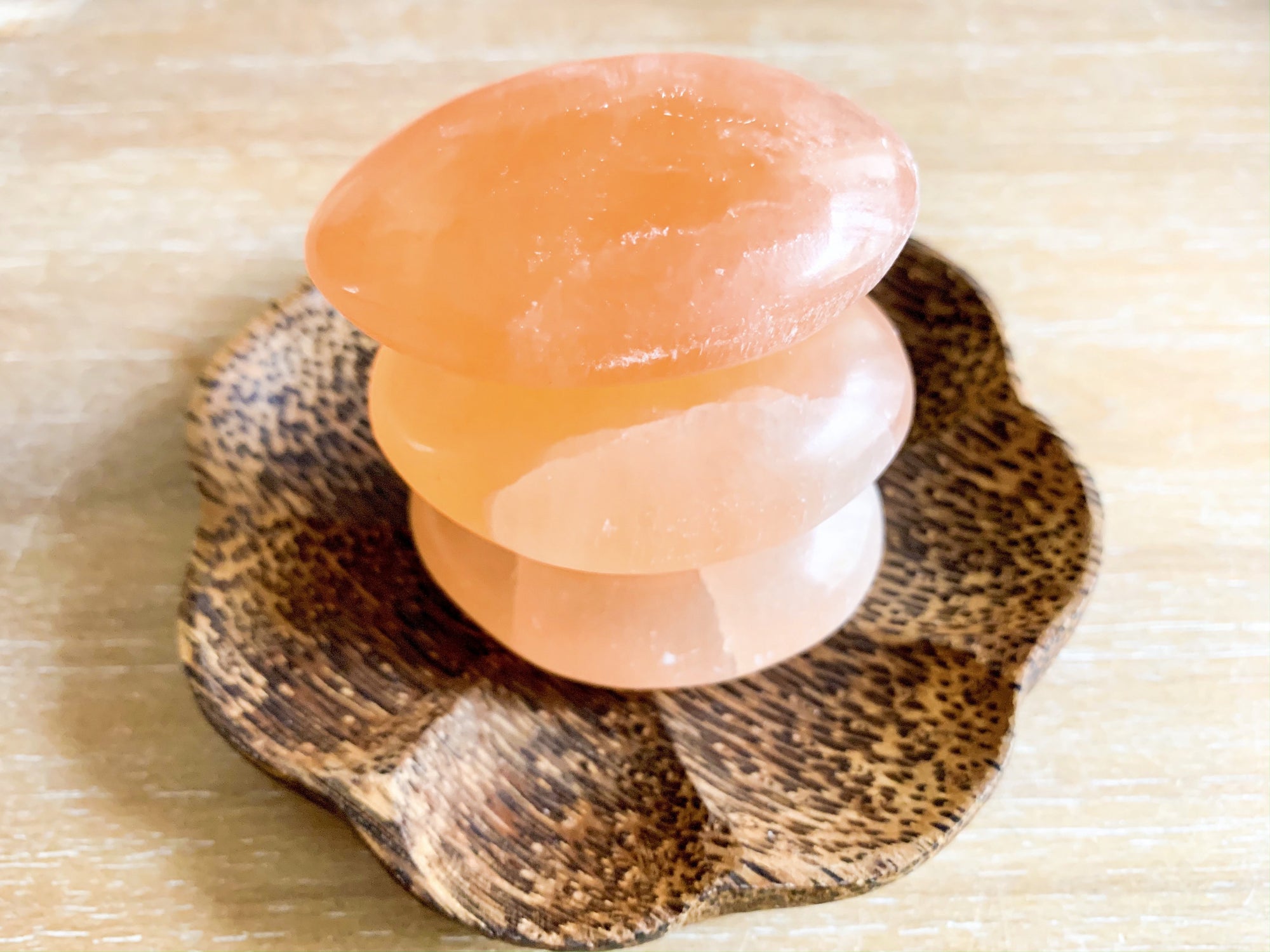 Peach Selenite Palm Stone