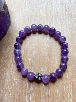 Amethyst and Micro Pave Beaded Bracelet || Reiki Infused
