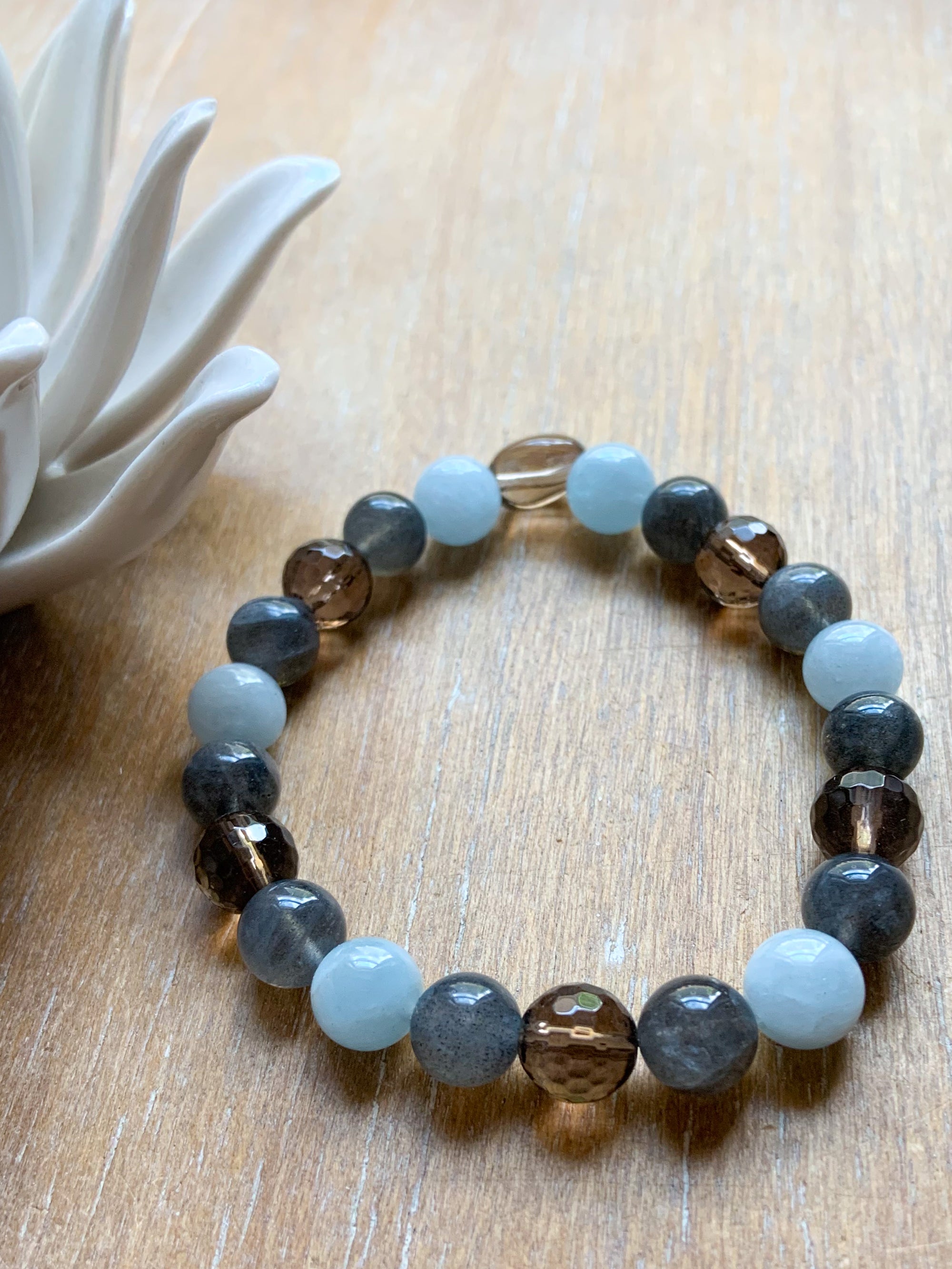 Smoky Quartz, Aquamarine and Labradorite Crystal Boho Bracelet