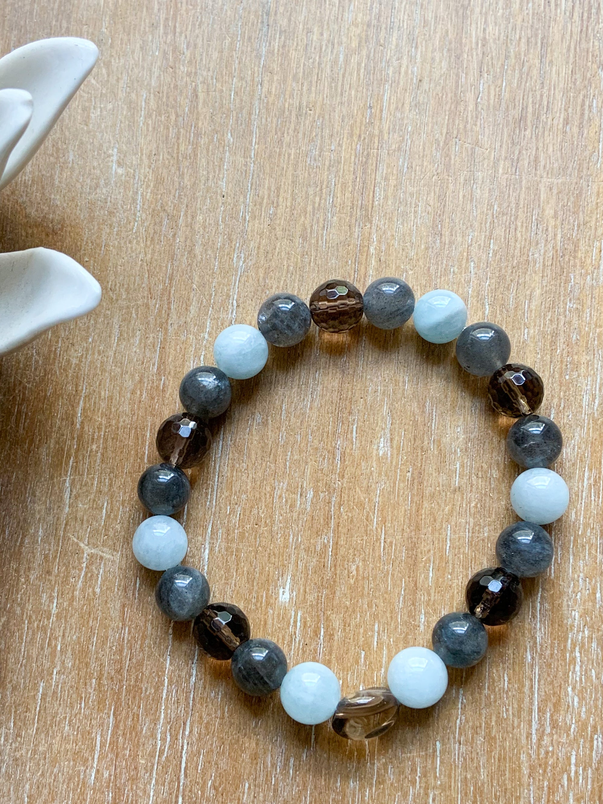 Smoky Quartz, Aquamarine and Labradorite Crystal Boho Bracelet