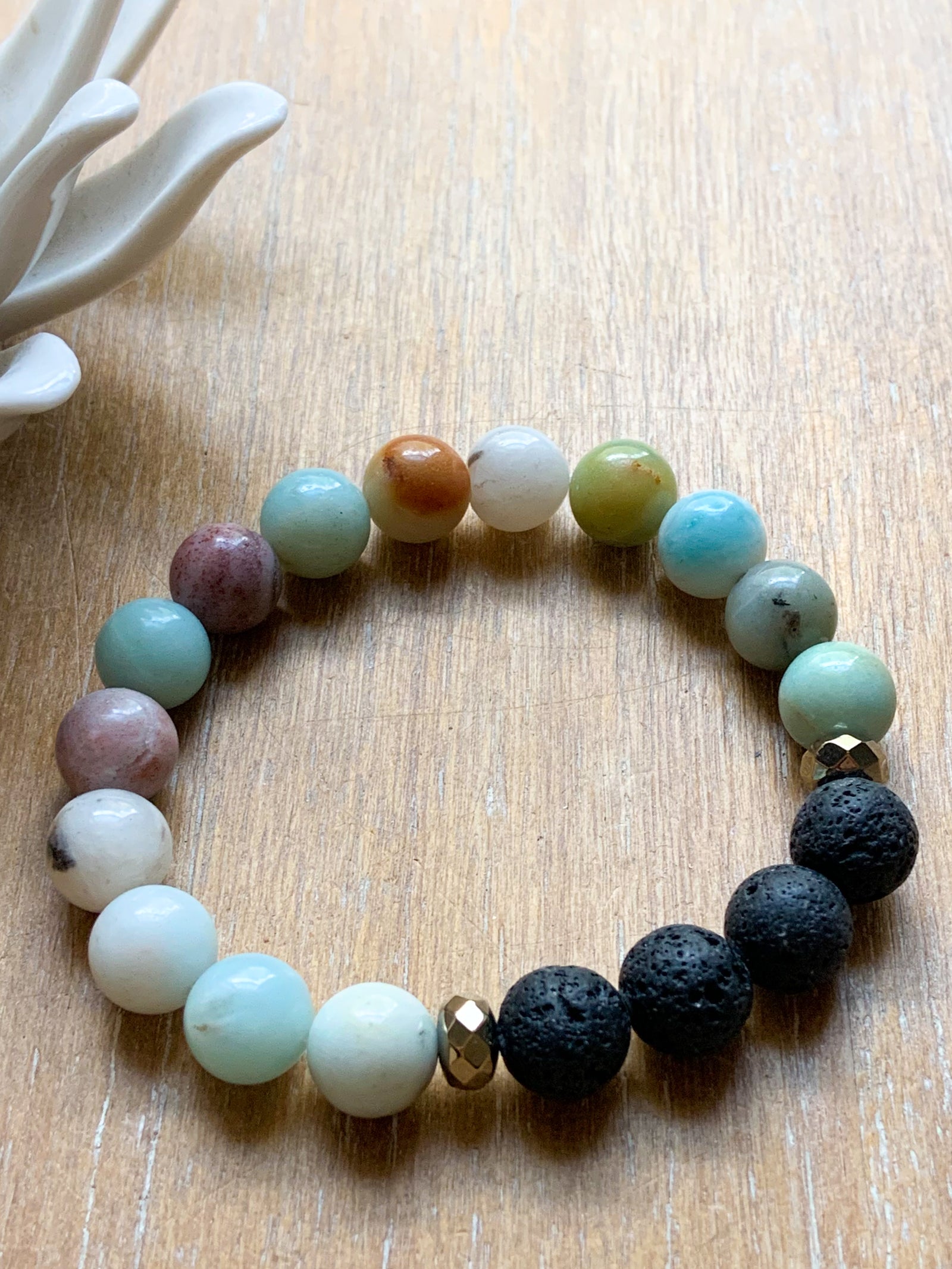 Amazonite and Lava 10 mm Natural Crystal Boho Bracelet || Reiki Infused