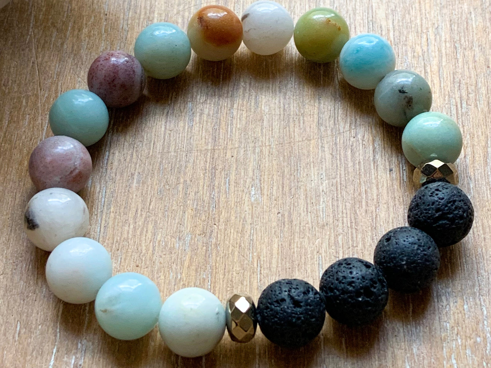 Amazonite and Lava 10 mm Natural Crystal Boho Bracelet || Reiki Infused