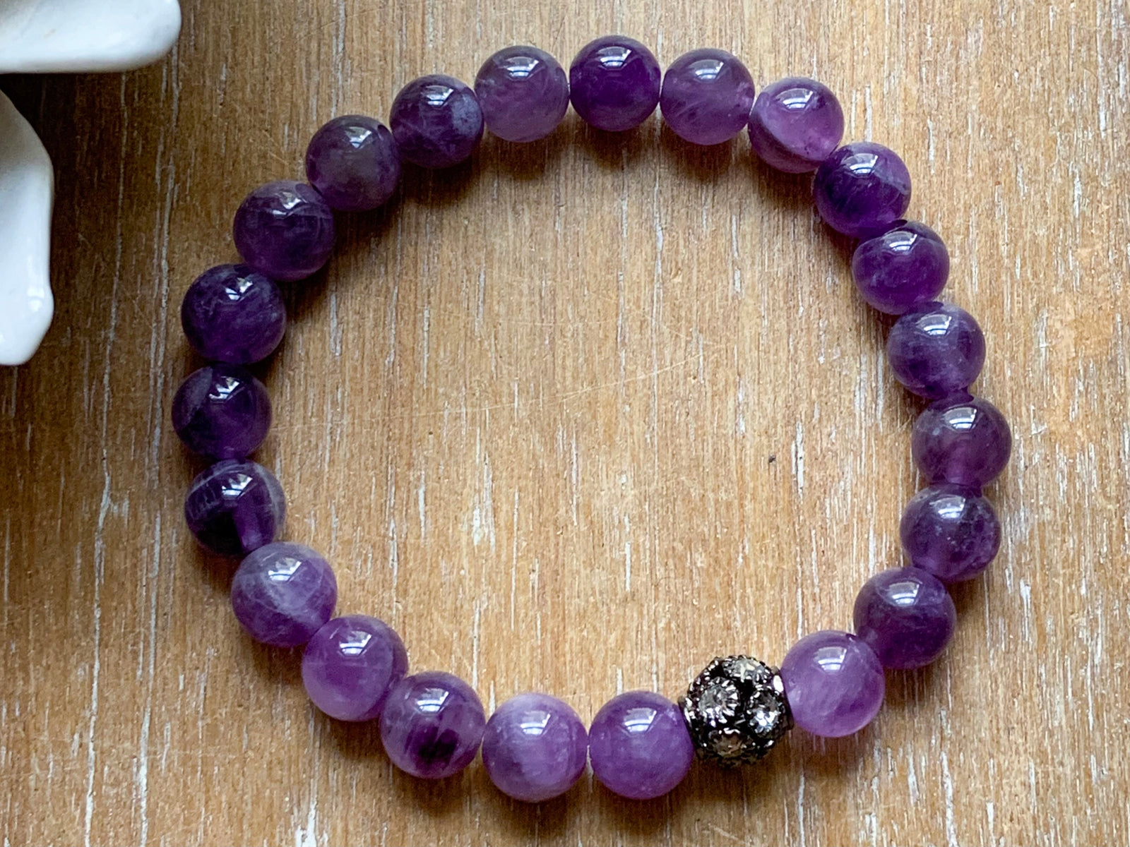 Amethyst and Micro Pave Beaded Bracelet || Reiki Infused