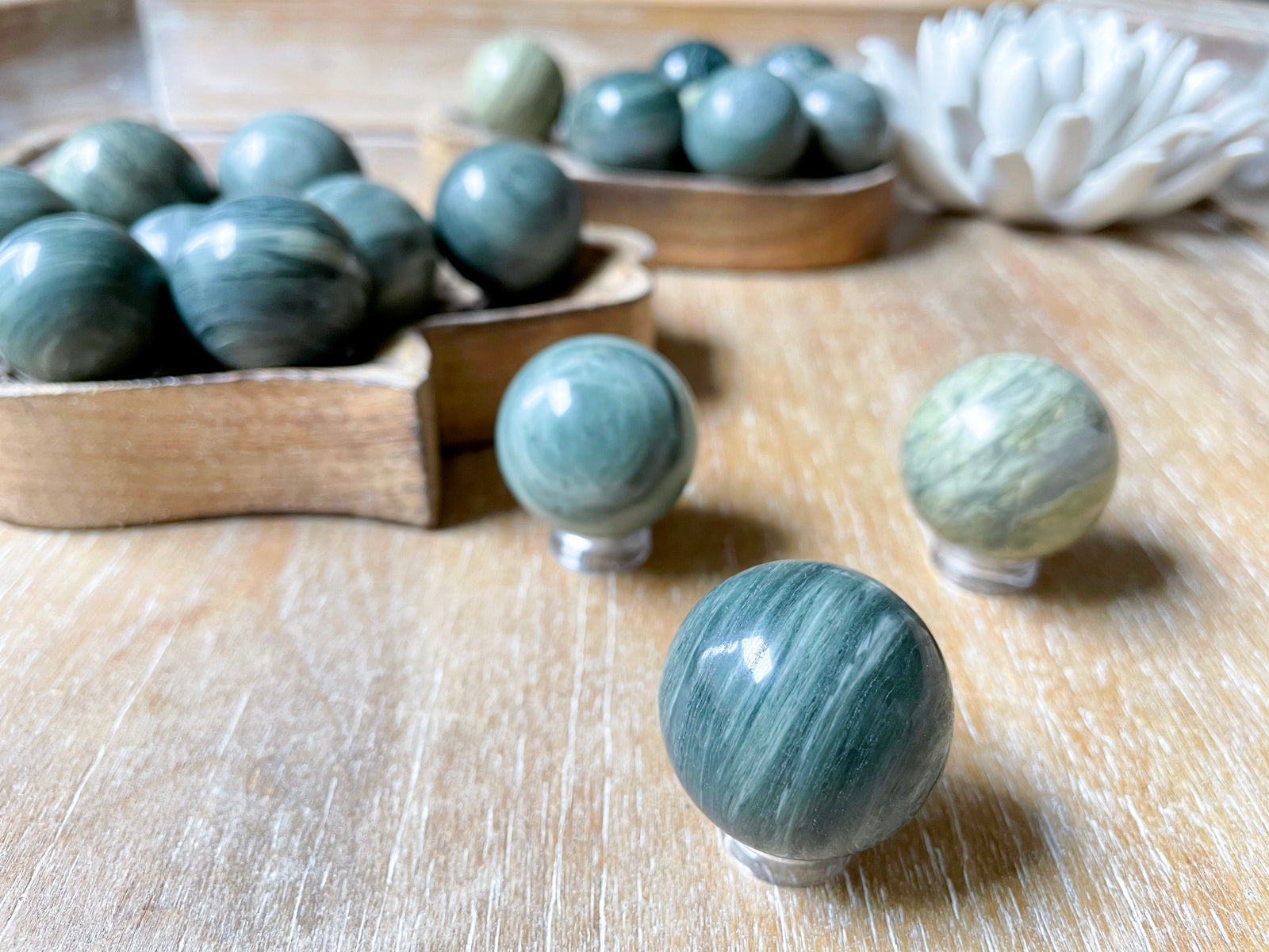 Green Hair Jasper Sphere || Mini